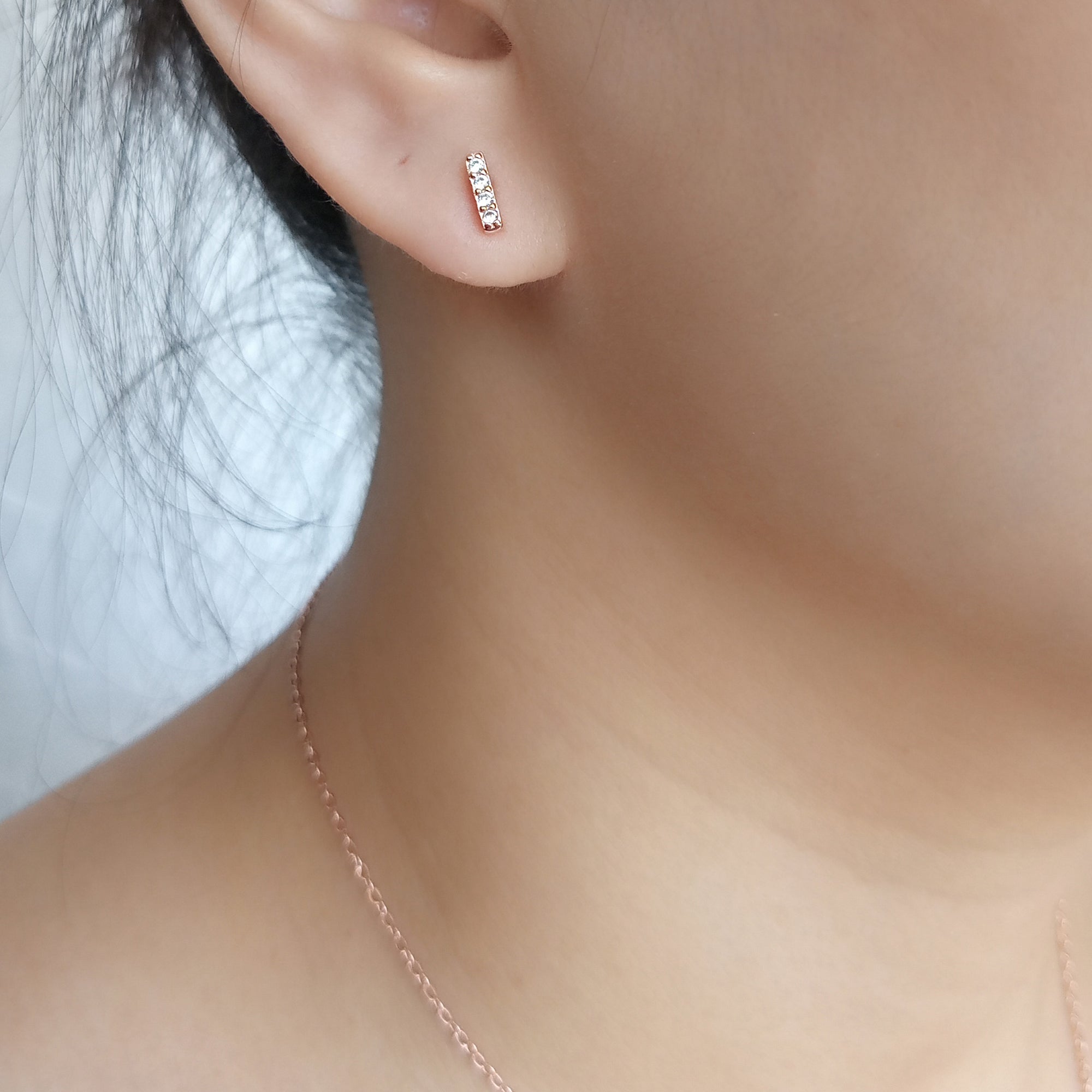Rose Gold Pavé Bar Stud Earrings