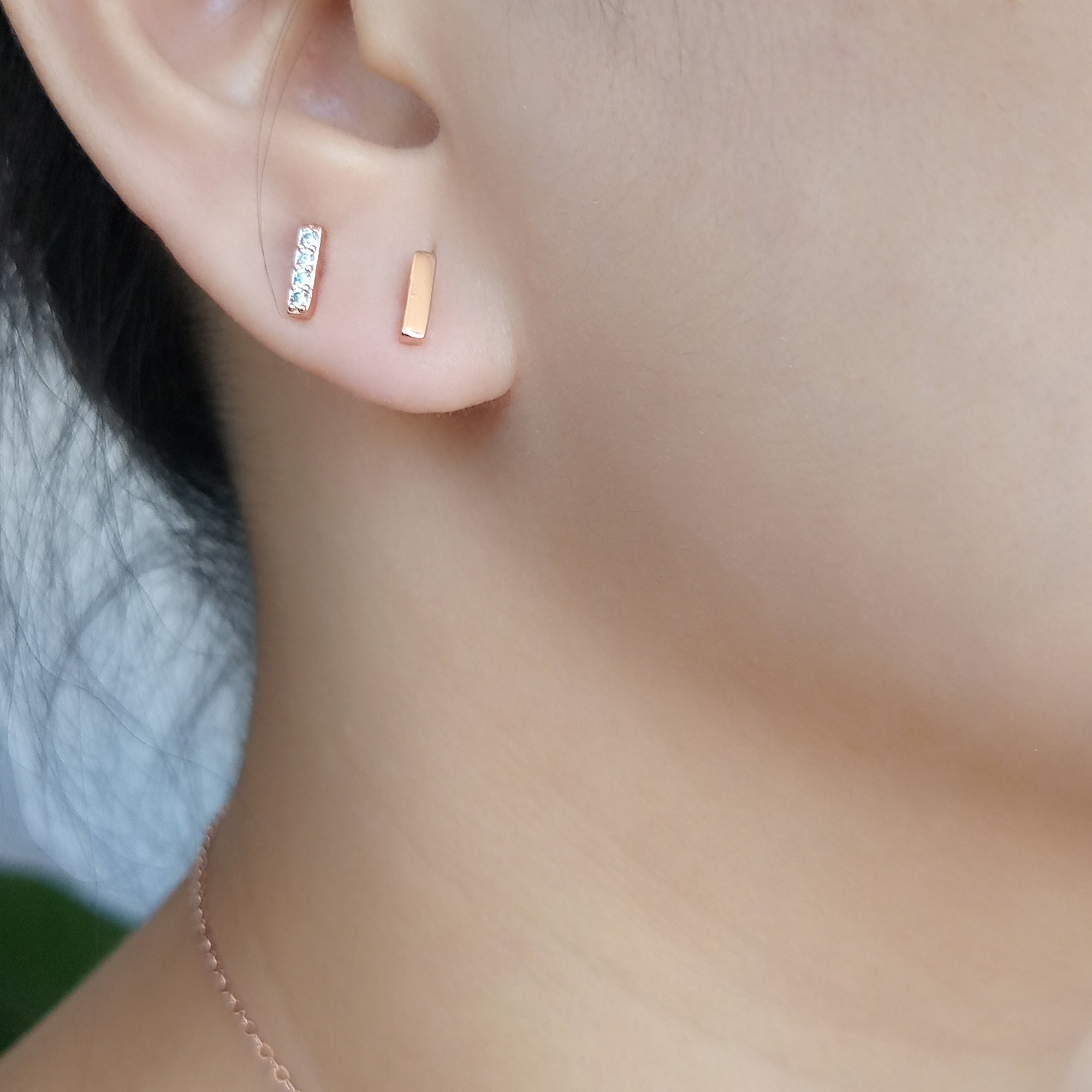 Rose Gold Pavé Bar Stud Earrings