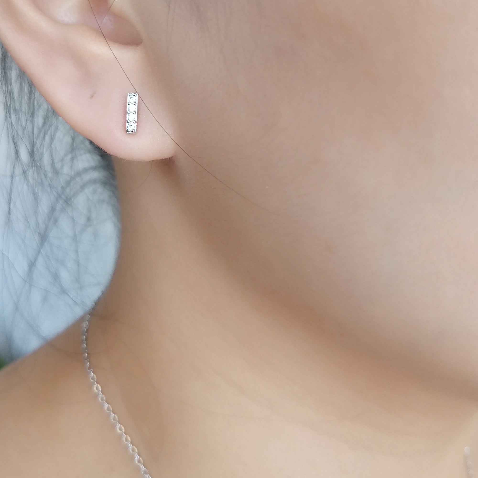 Silver Pavé Bar Stud Earrings