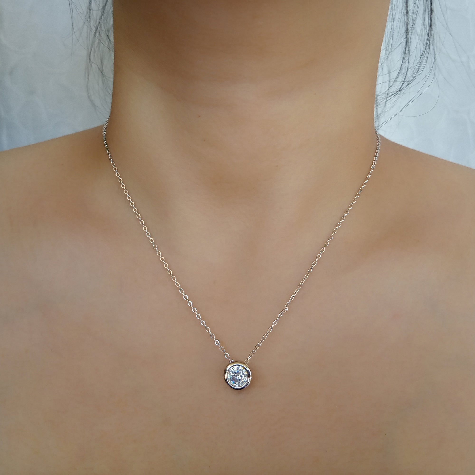 Silver Bezel Solitaire Necklace