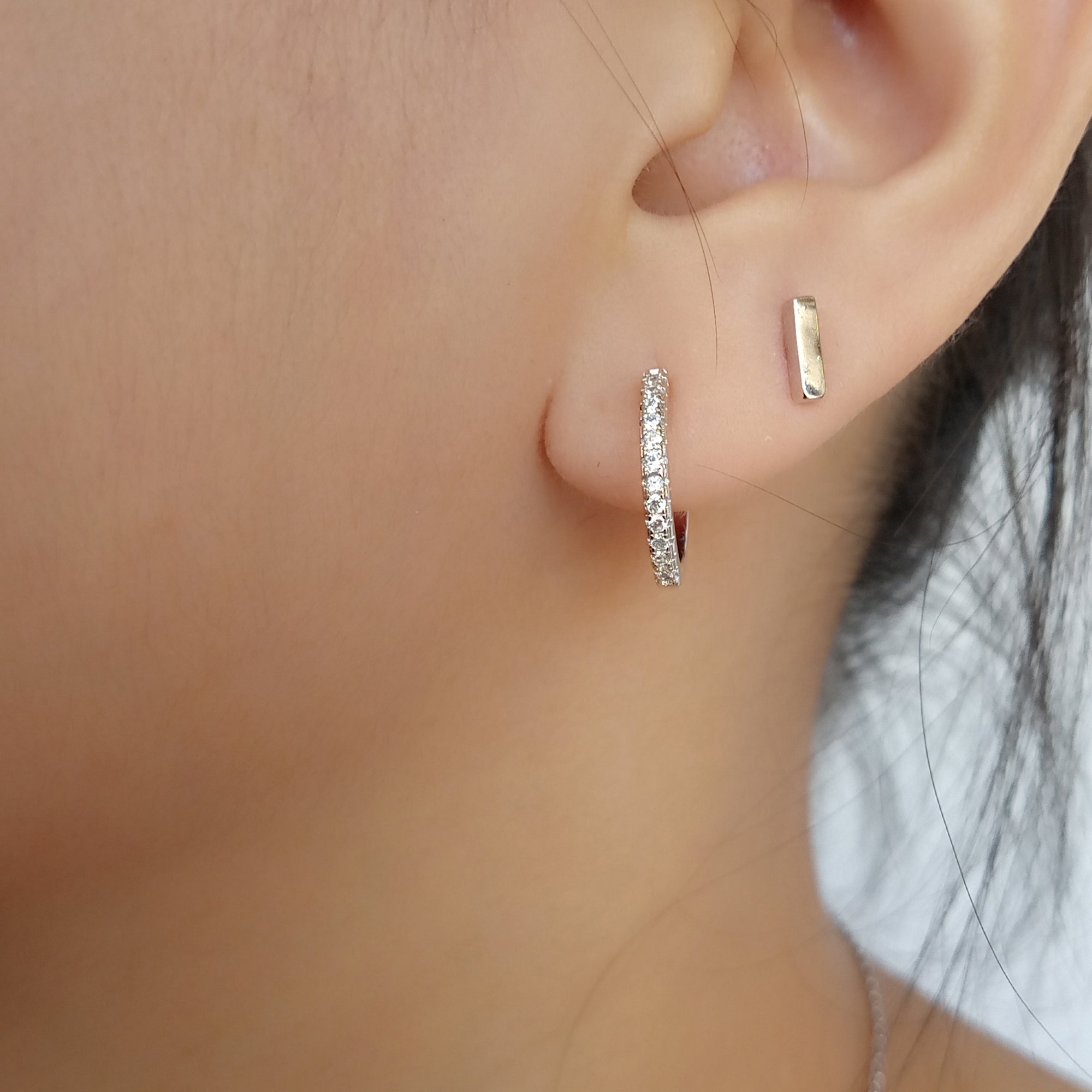 Silver Pavé Hoop Earrings