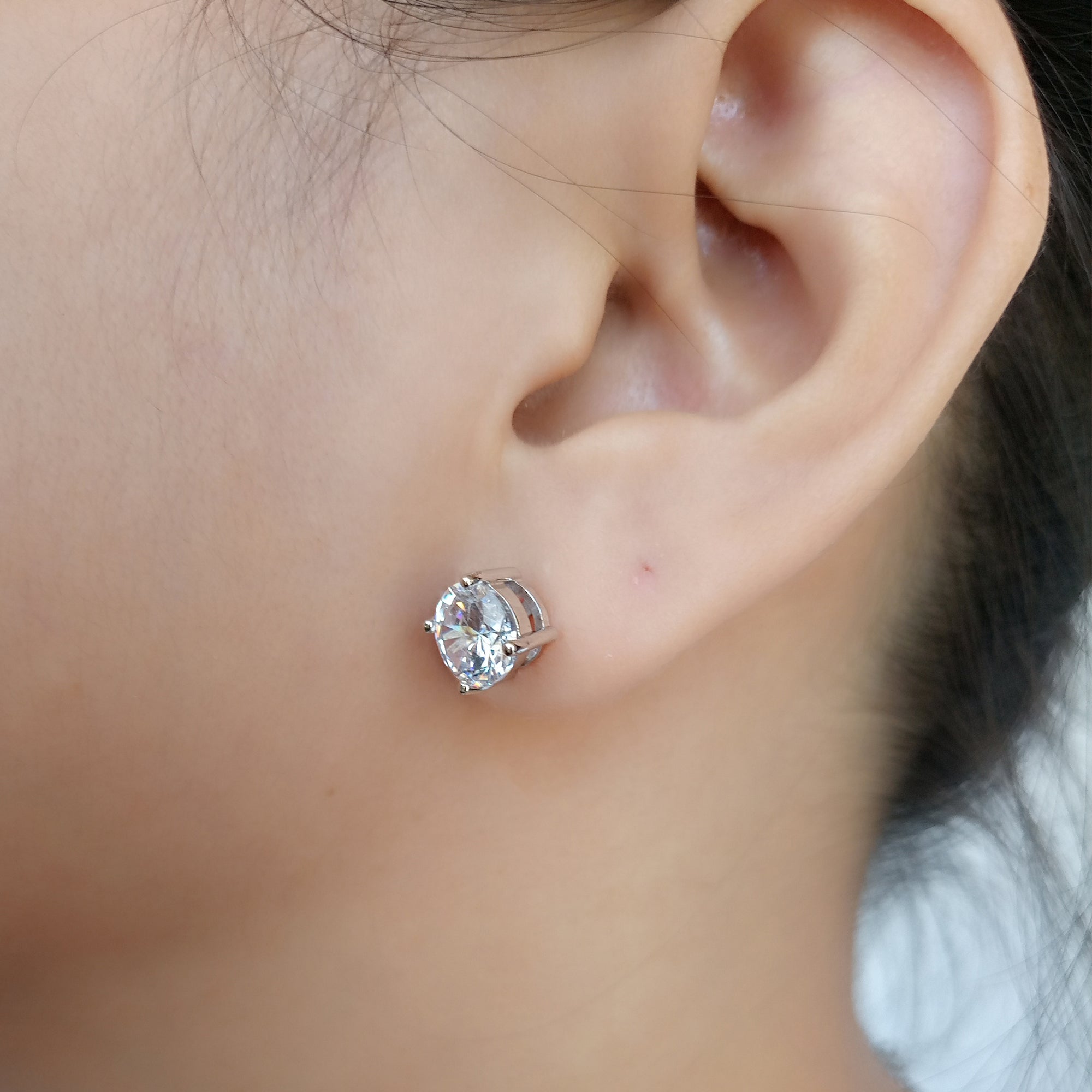 Silver Solitaire Stud Earrings