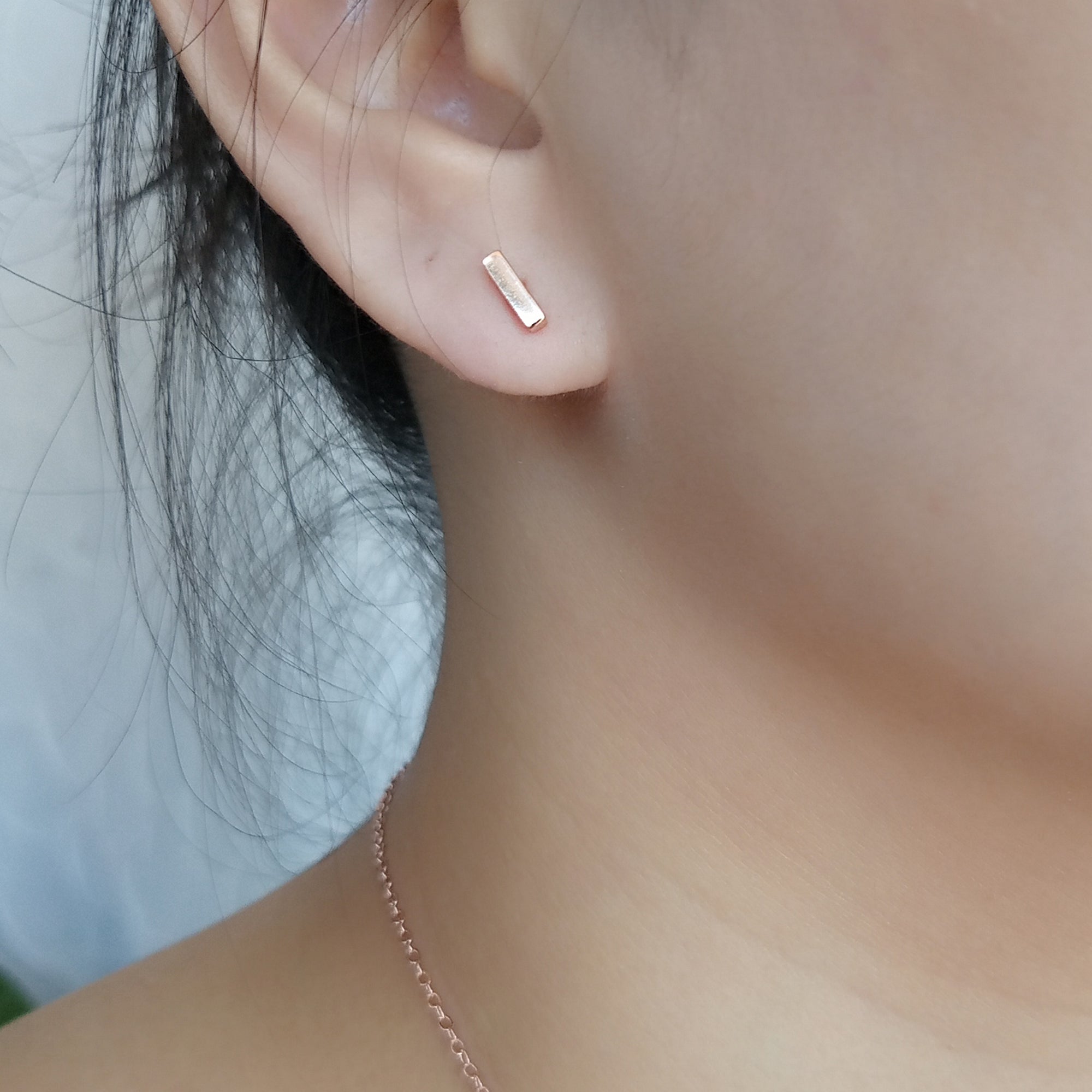 Rose Gold Bar Stud Earrings