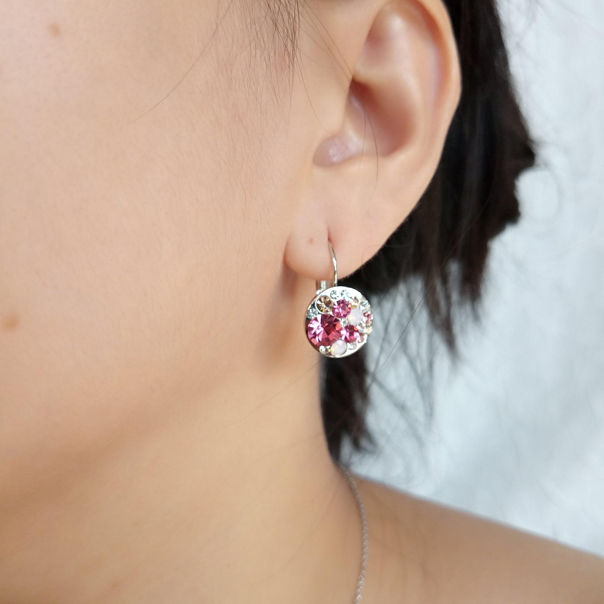 Purple Crystal Cluster Leverback Earrings