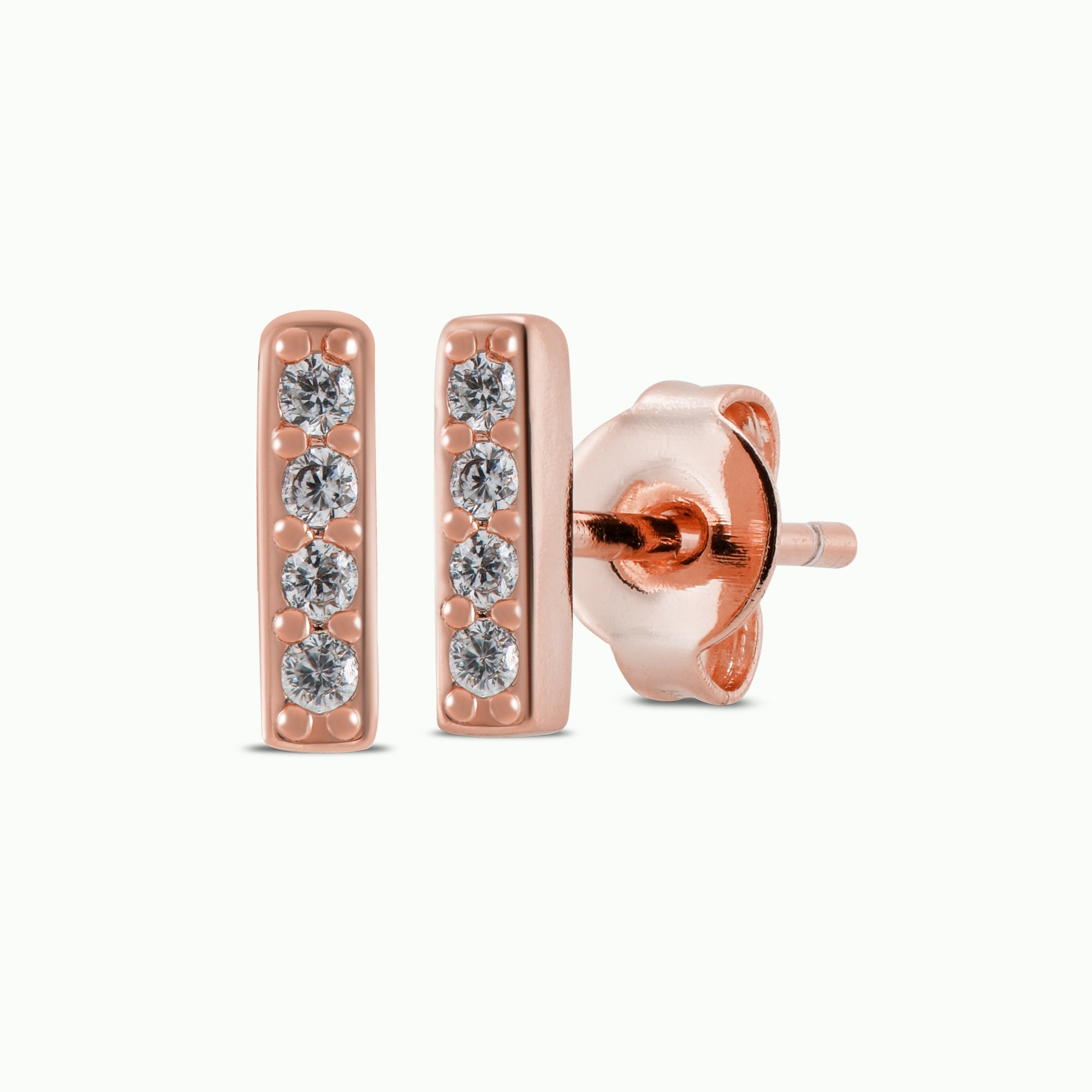 Rose Gold Pavé Bar Stud Earrings