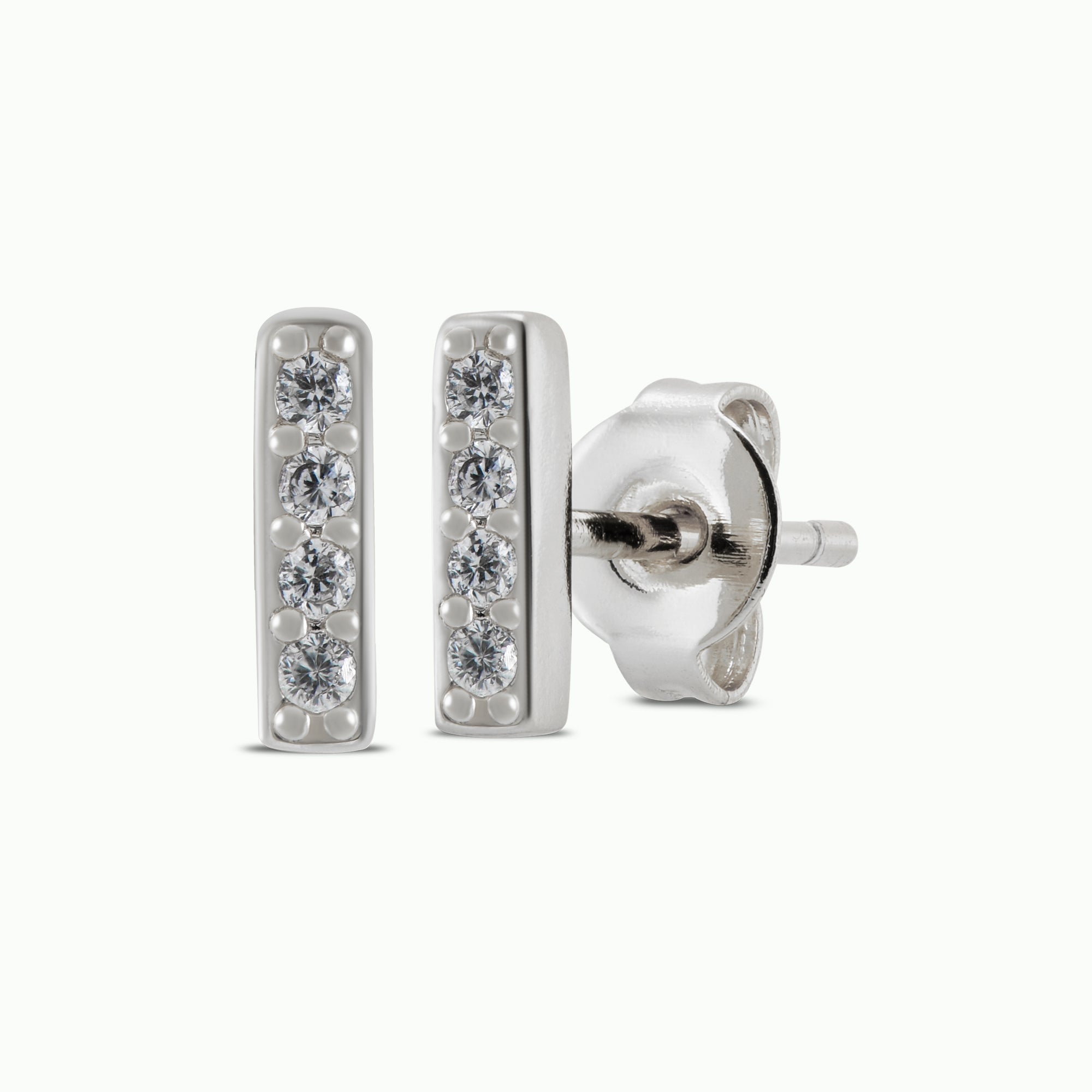 Silver Pavé Bar Stud Earrings