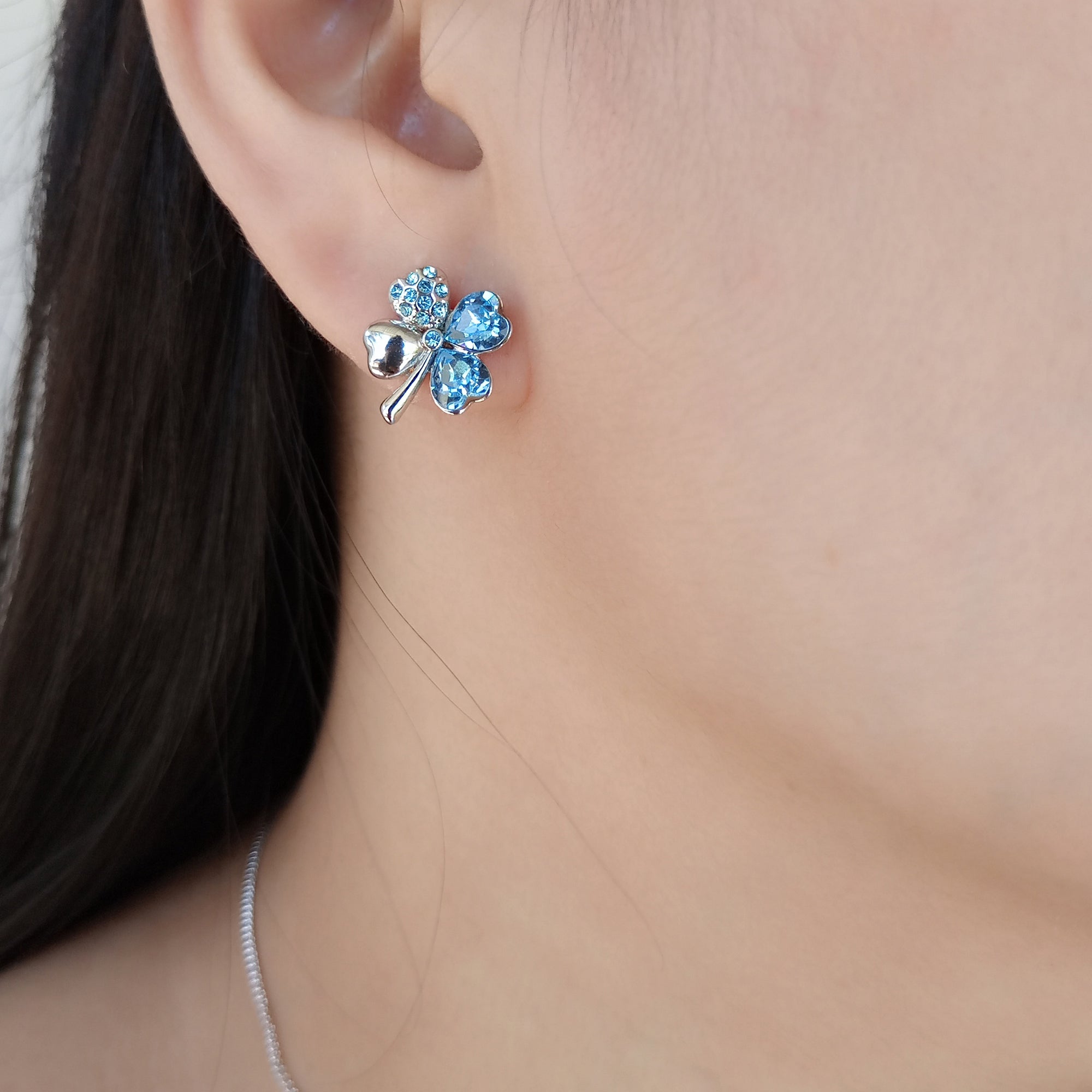 Aquamarine Clover Stud Earrings | Upsera