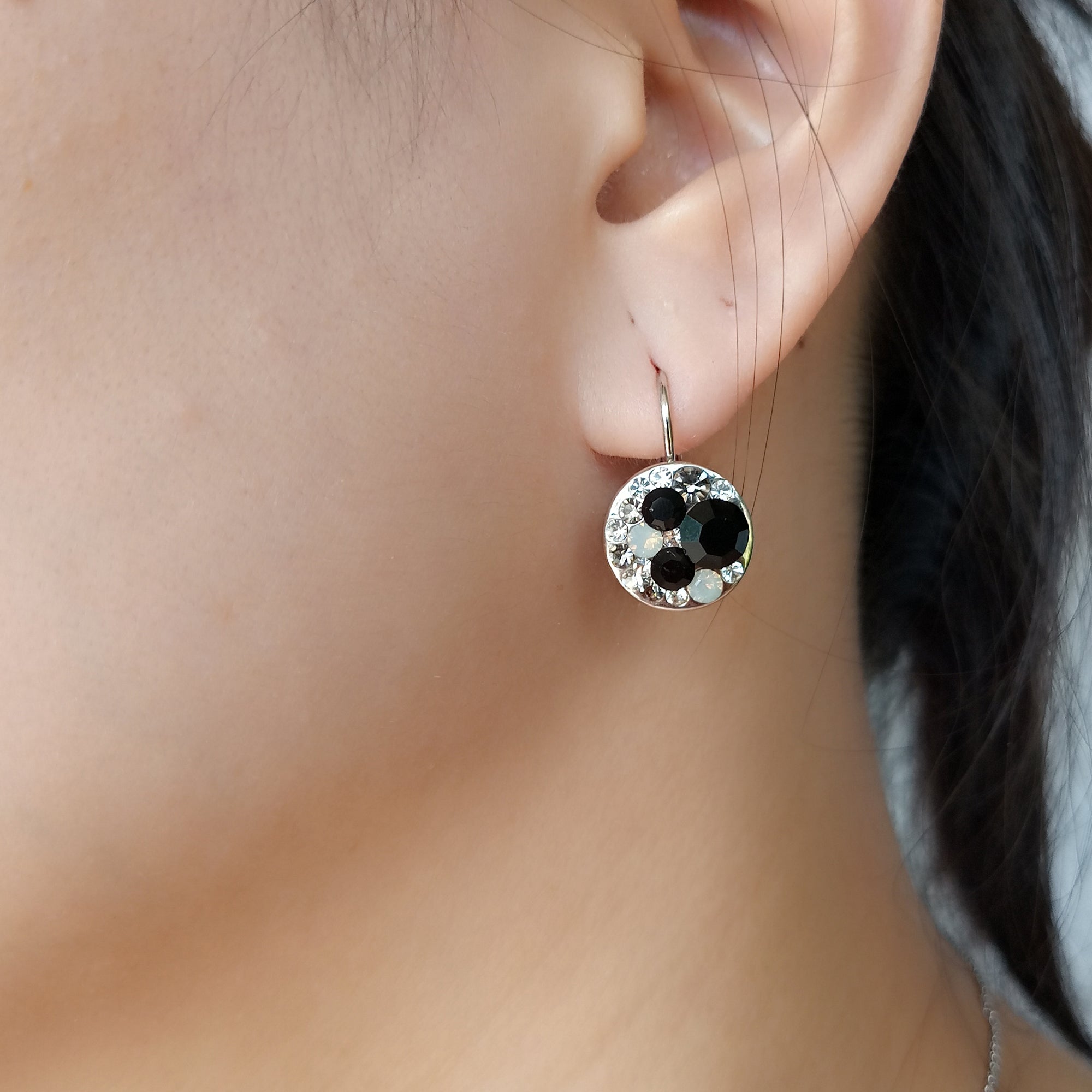 Jet Black Crystal Leverback Earrings | Upsera