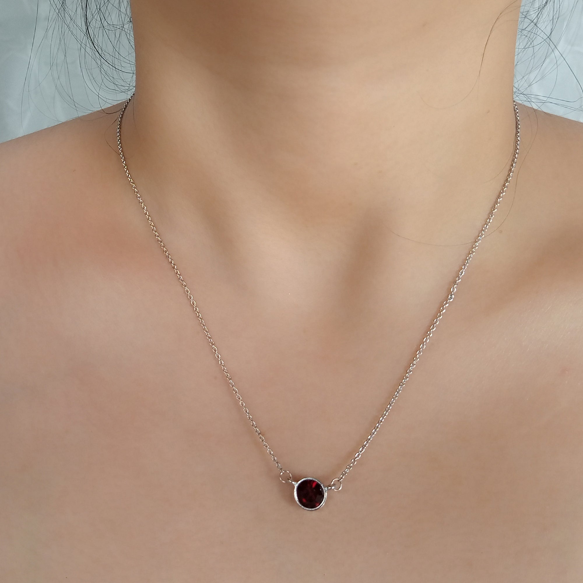 Garnet Bezel Set Solitaire Pendant | Upsera