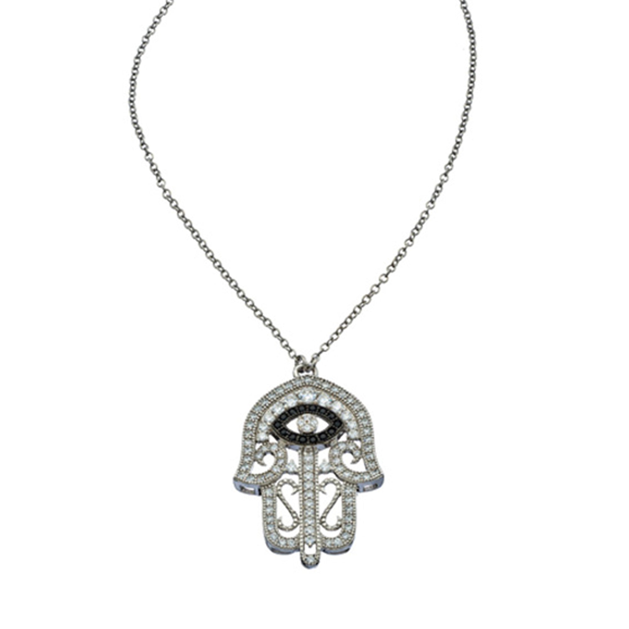 Hamsa Hand with Evil Eye Pendant Necklace
