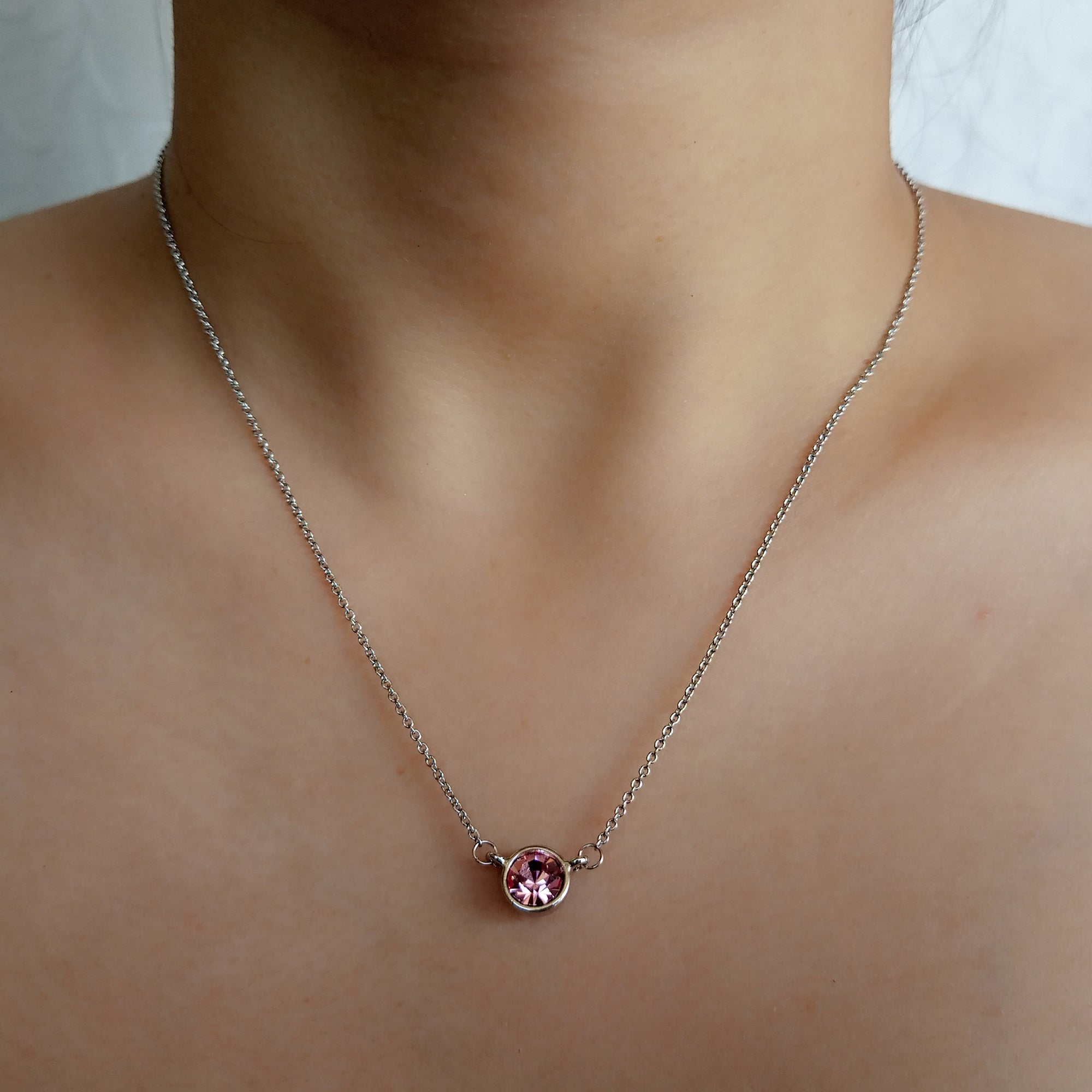 Light Pink Bezel Set Solitaire Pendant | Upsera