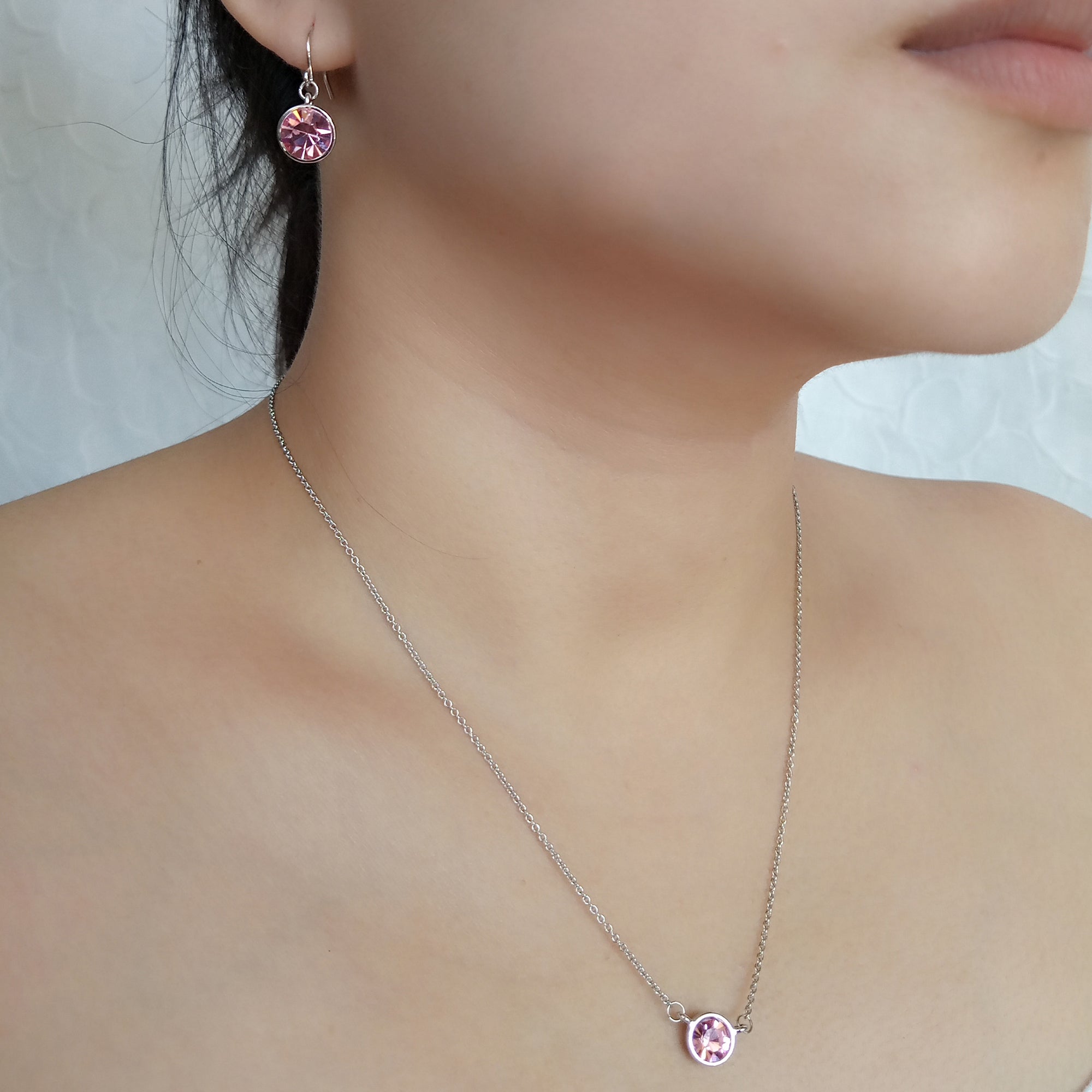Light Pink Bezel Set Solitaire Pendant | Upsera