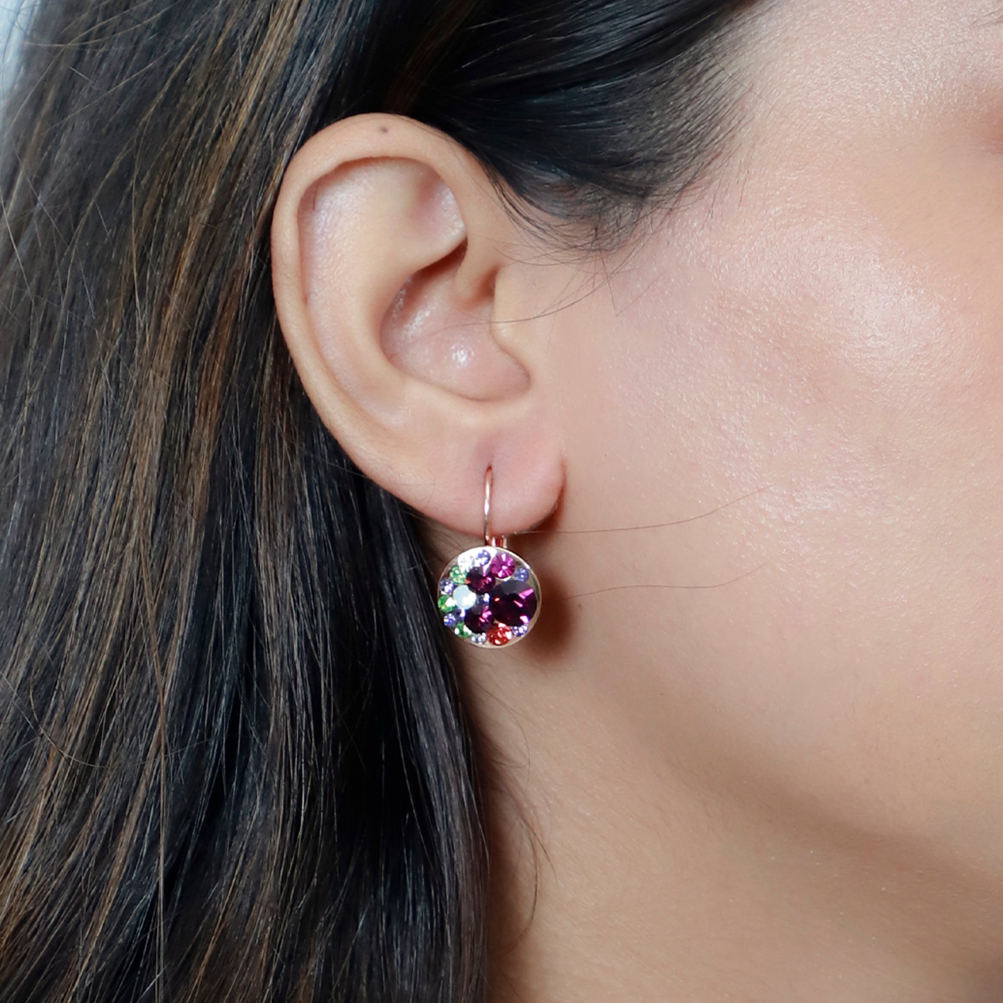 Pink Crystal Cluster Leverback Earrings