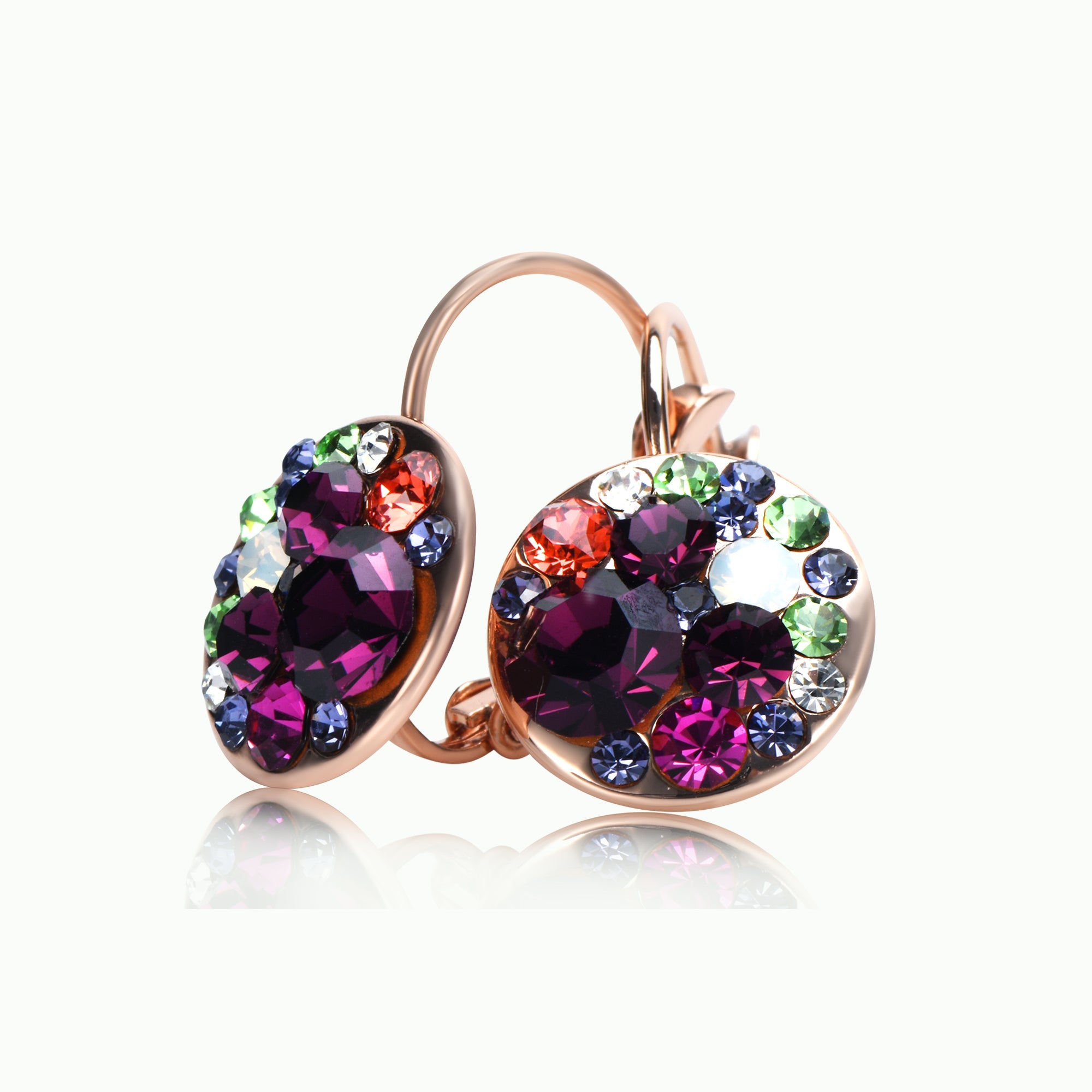 Pink Crystal Cluster Leverback Earrings