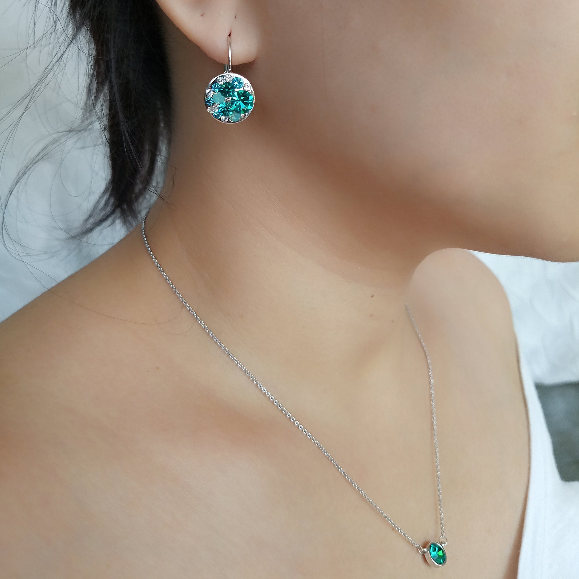 Aurora Crystal Cluster Leverback Earrings