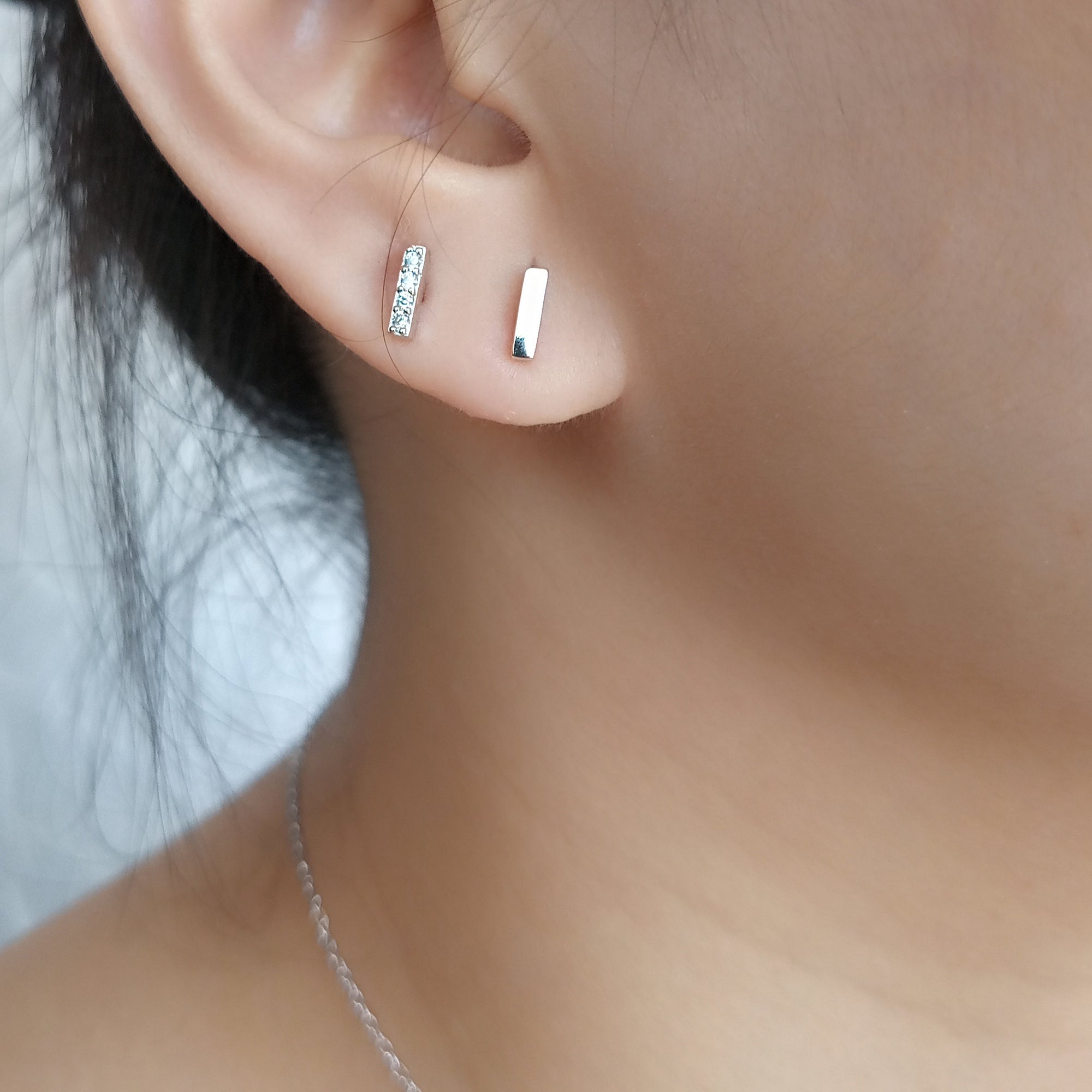Silver Bar Stud Earrings