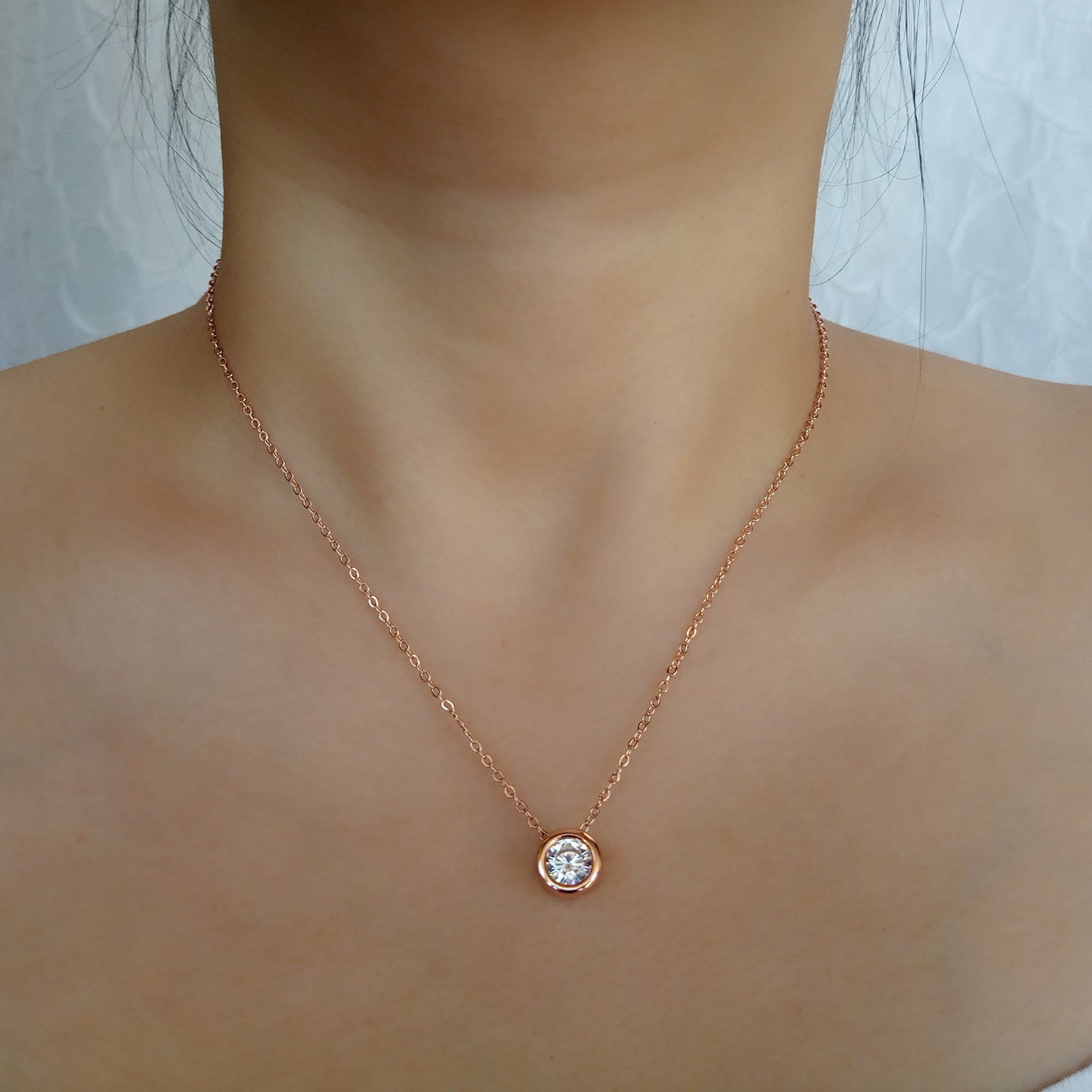 Rose Gold Bezel Solitaire Necklace