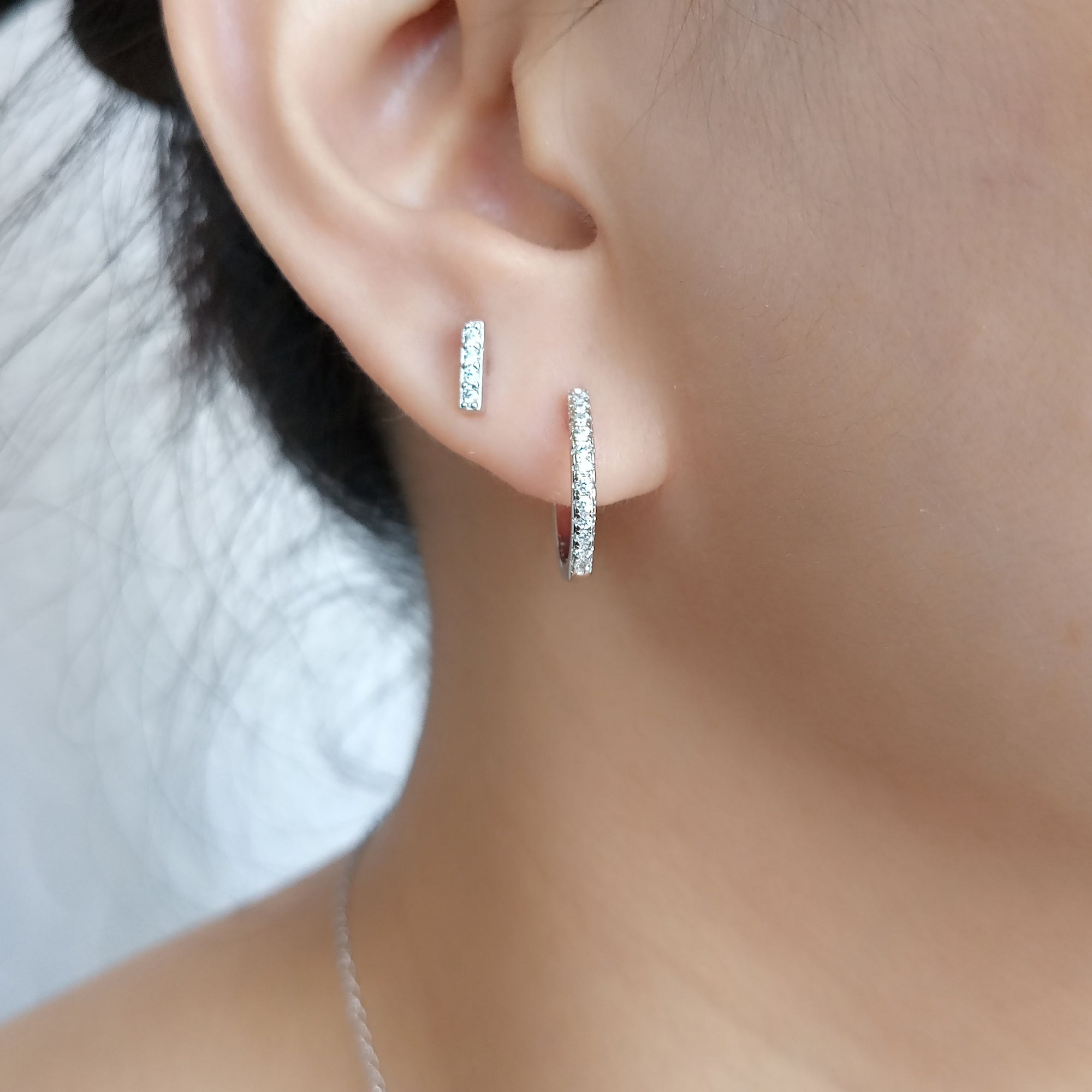 Silver Pavé Hoop Earrings