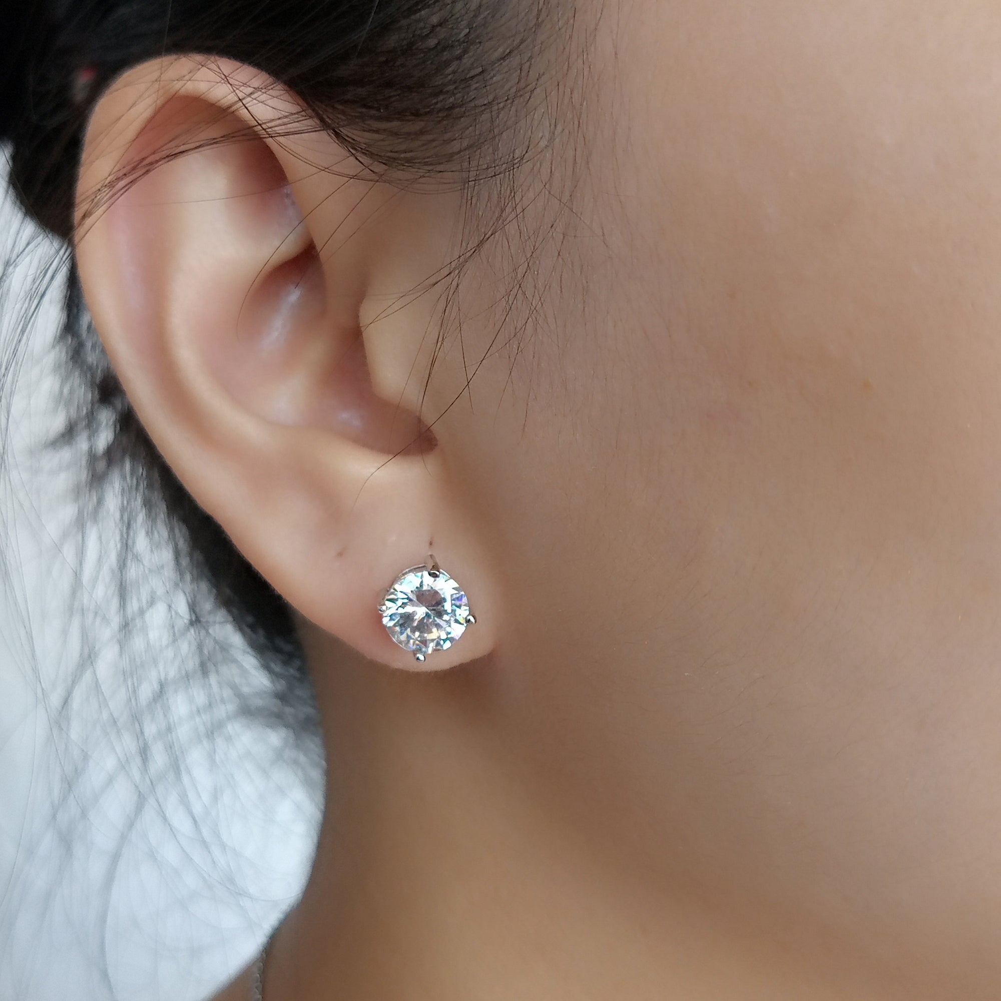 Silver Solitaire Stud Earrings