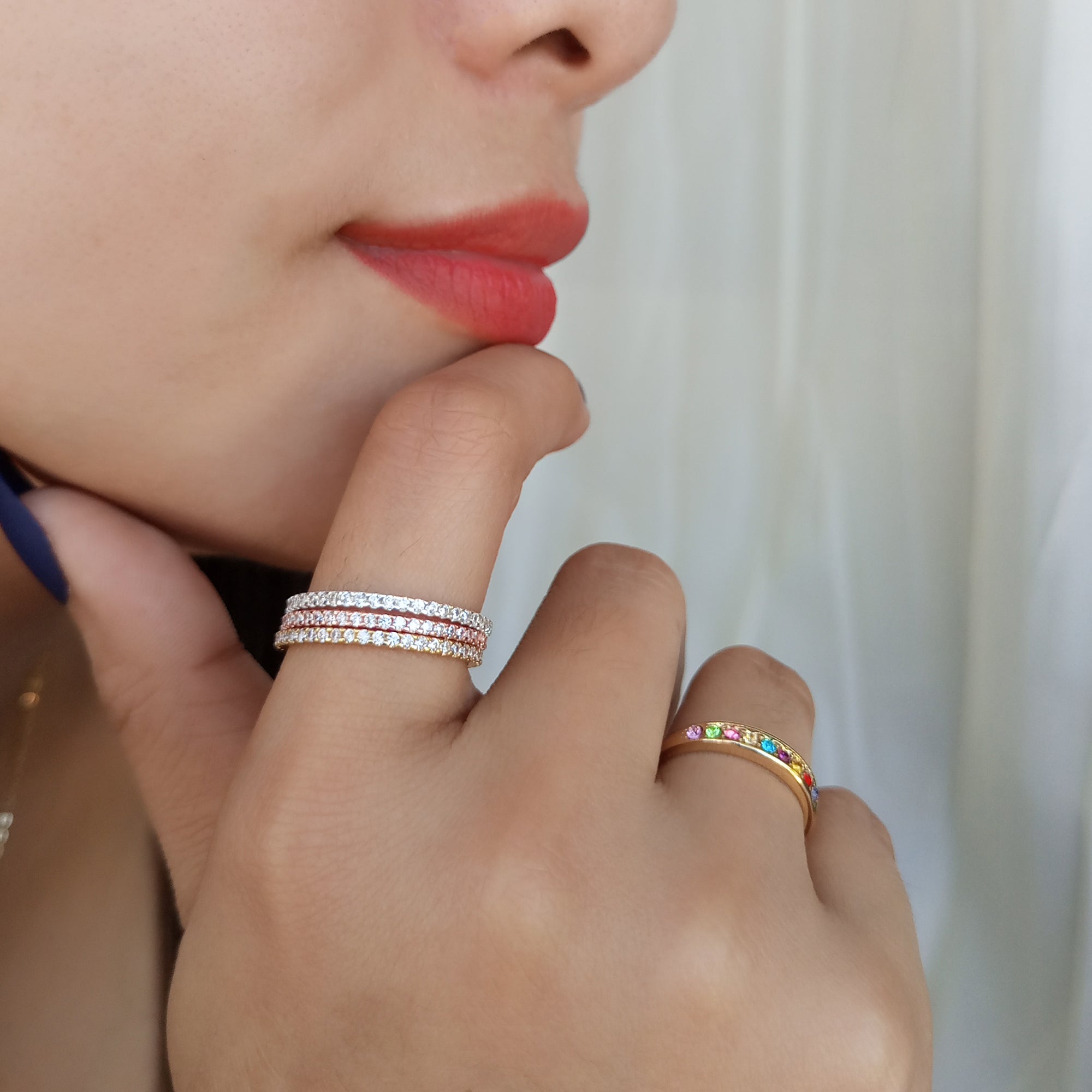 Pink Crystal Stack Ring