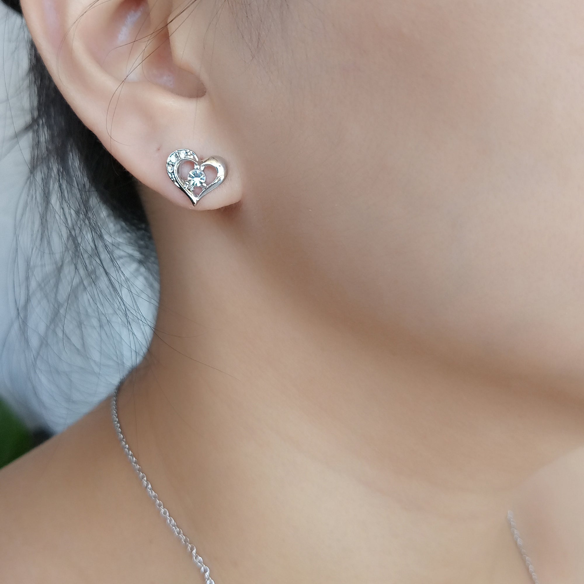 Silver Open Heart Stud Earrings