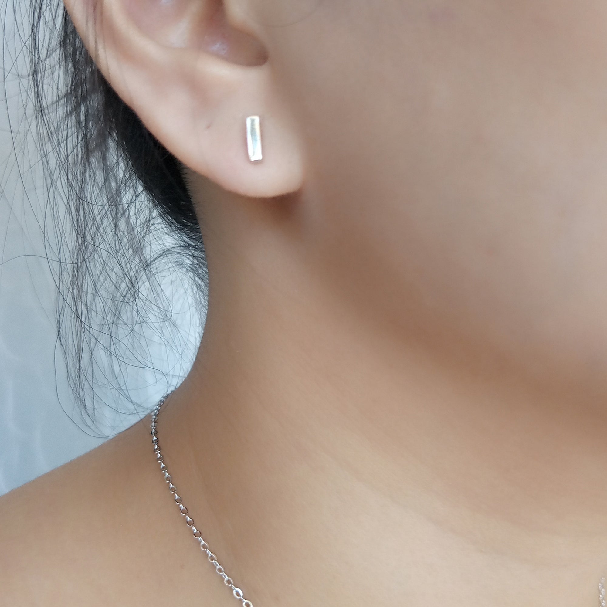 Silver Bar Stud Earrings