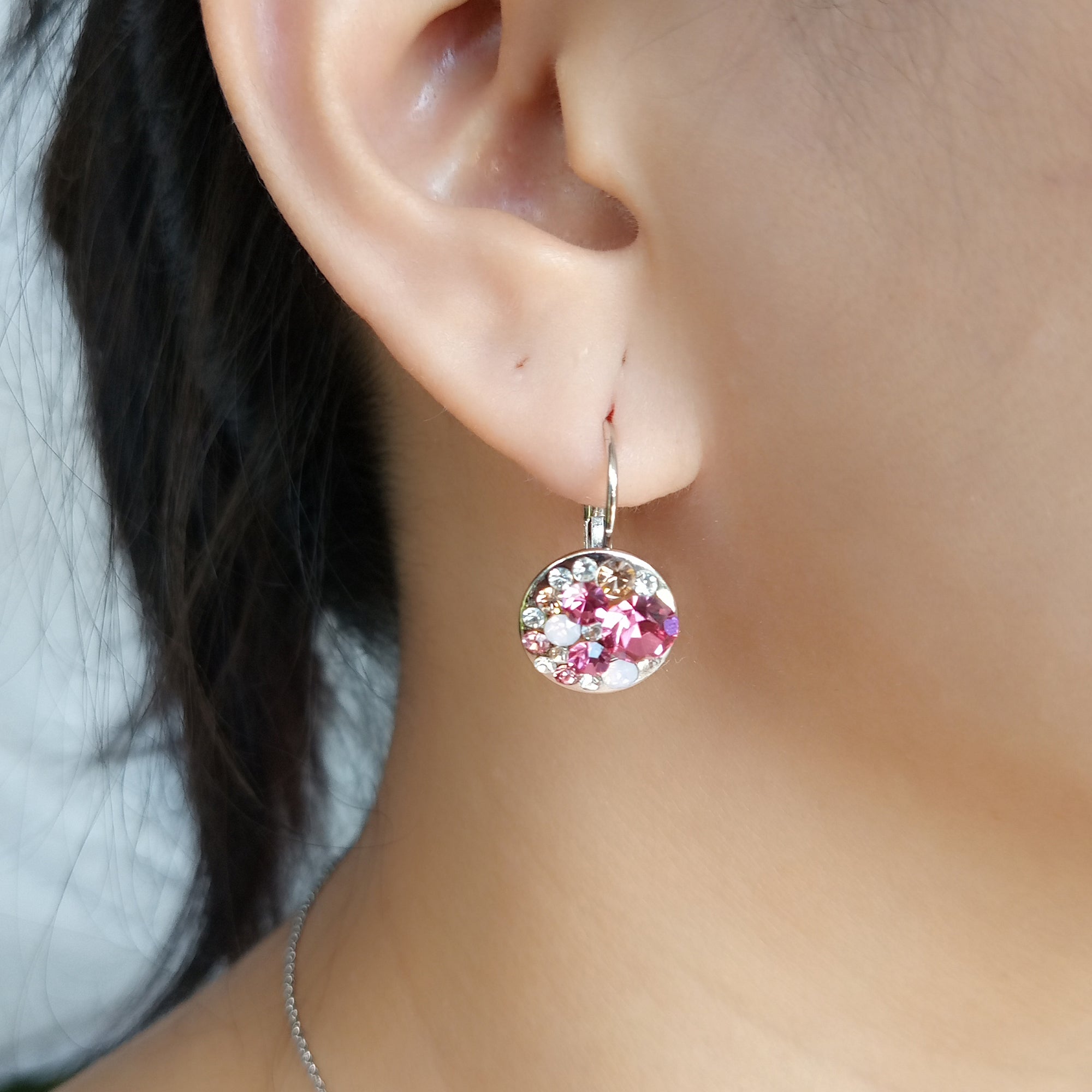 Purple Crystal Cluster Leverback Earrings