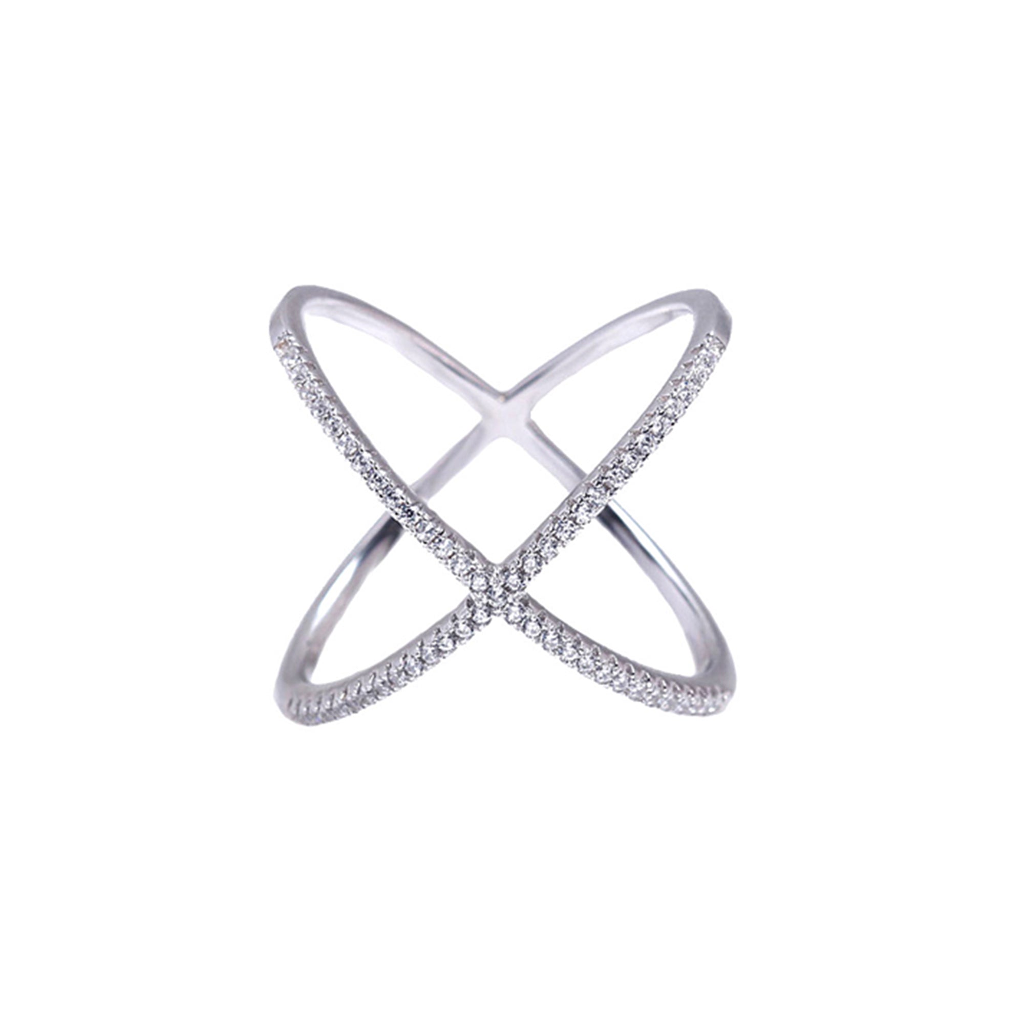 Silver Pavé X Ring
