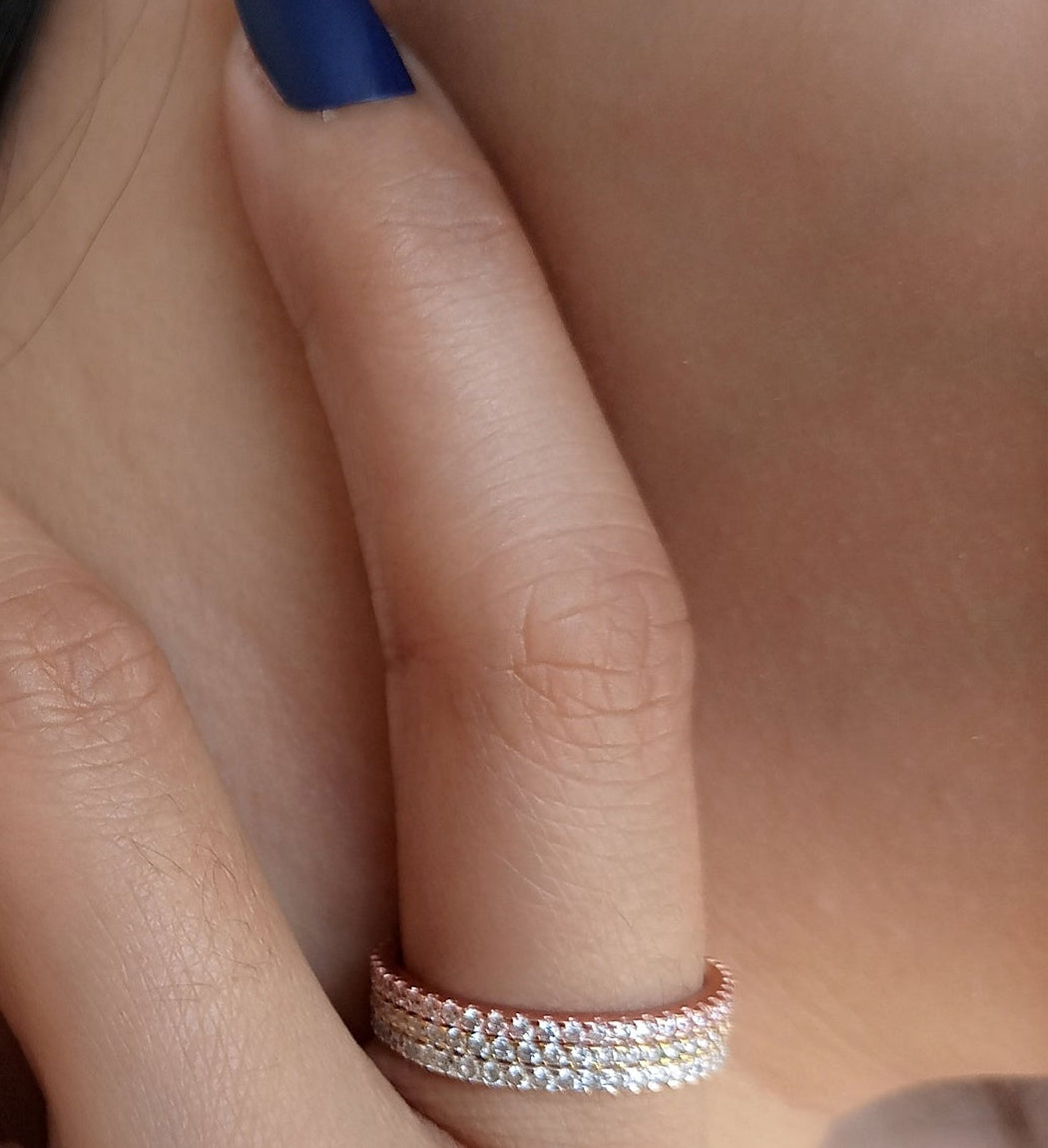 Pavé Eternity Ring - close-up of stacked pavé bands on hand