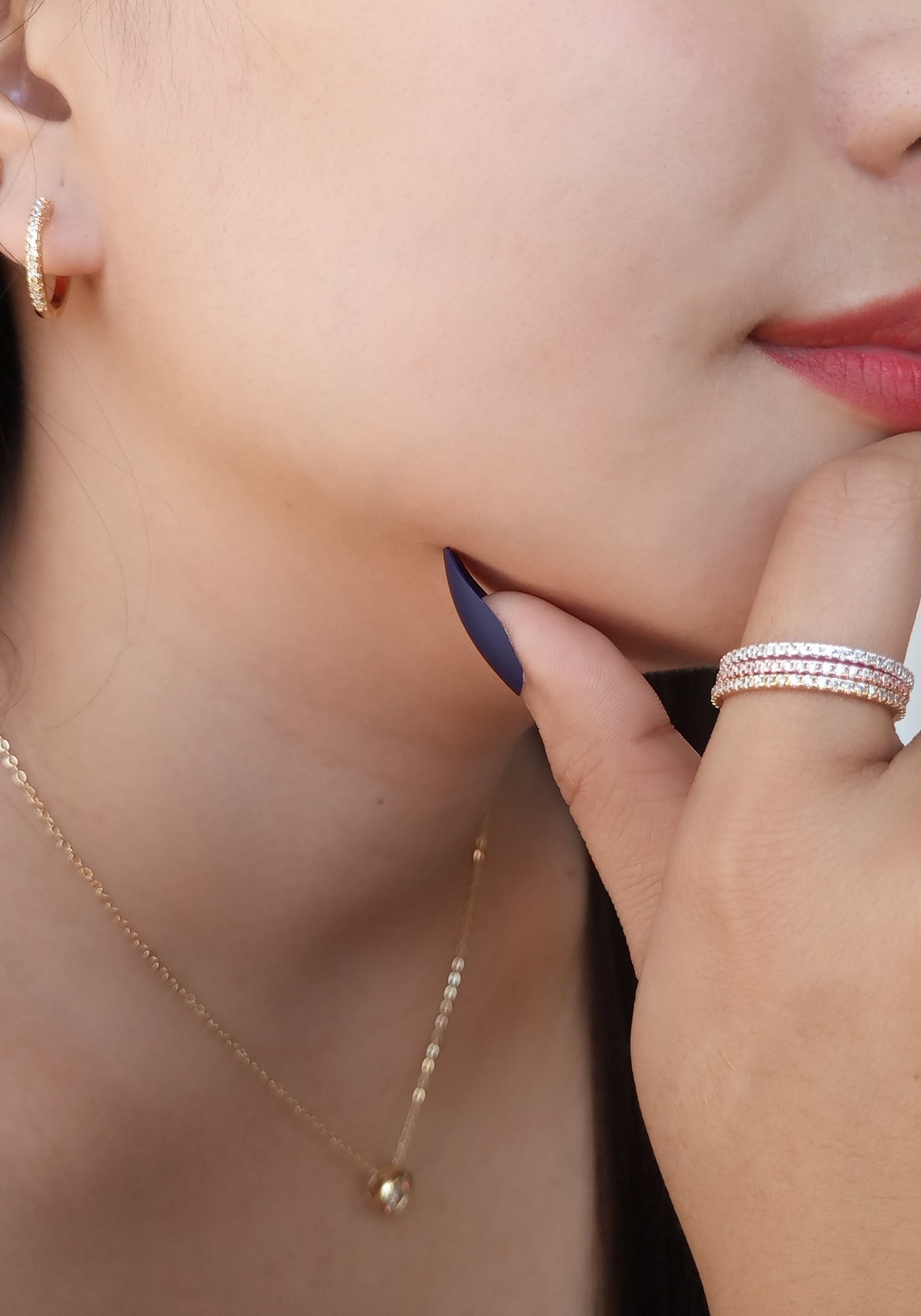 Pavé Eternity Ring - stacked rings with solitaire necklace and pavé hoop earring