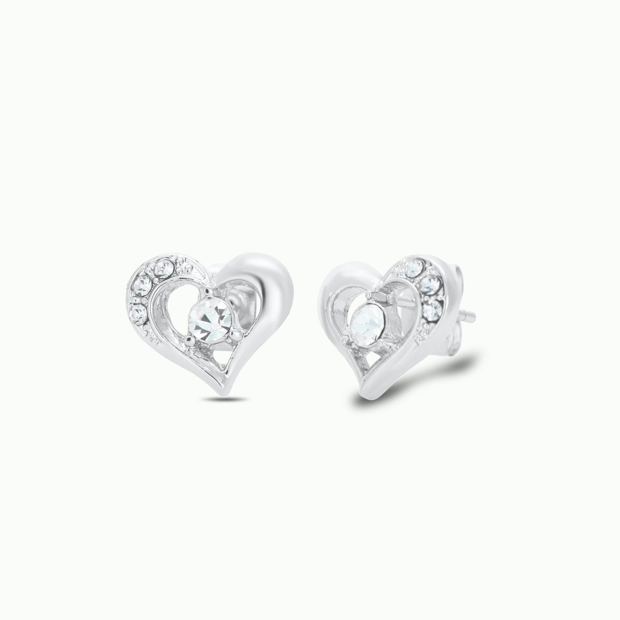Silver Open Heart Stud Earrings