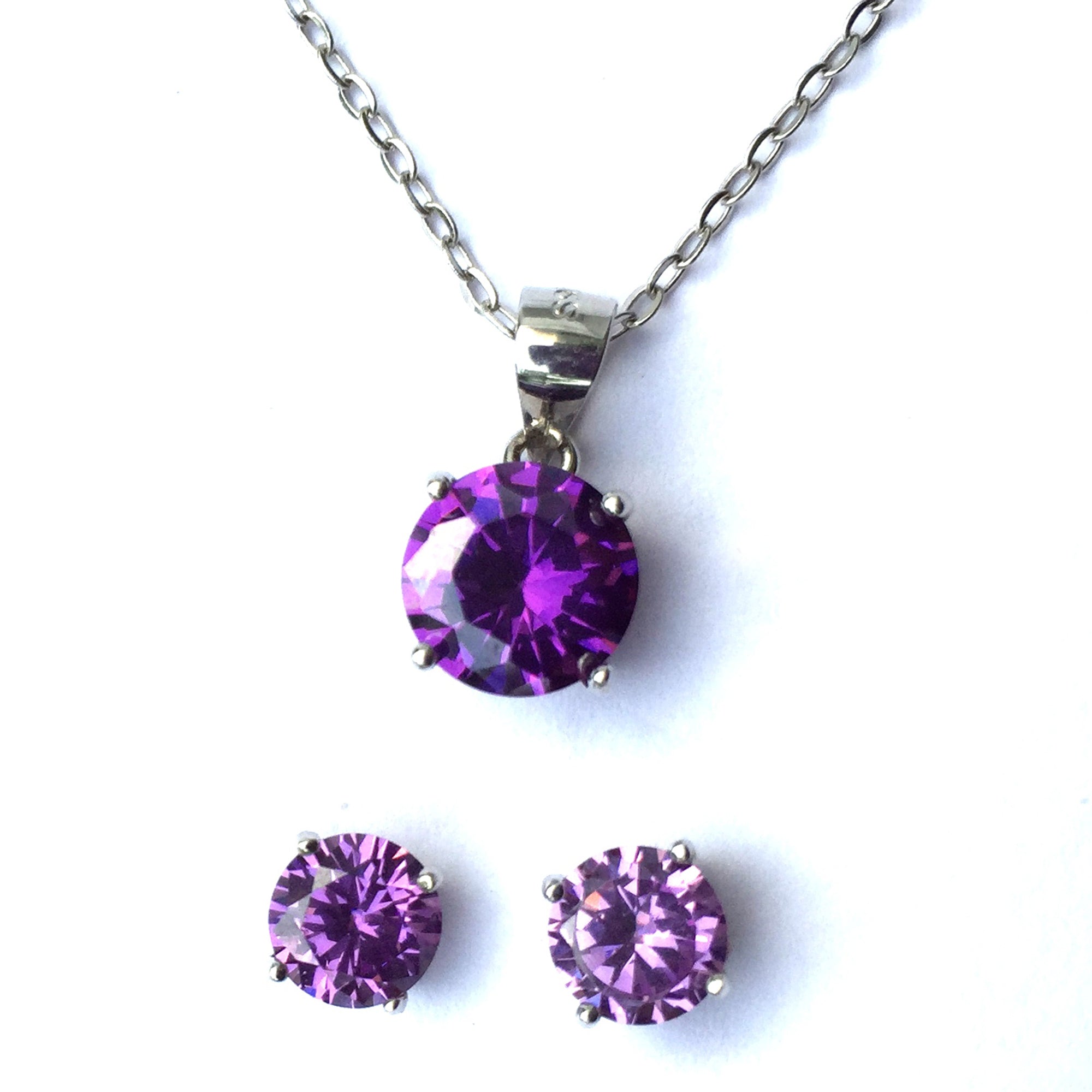 Simulated Amethyst Solitaire Necklace and Earrings Set
