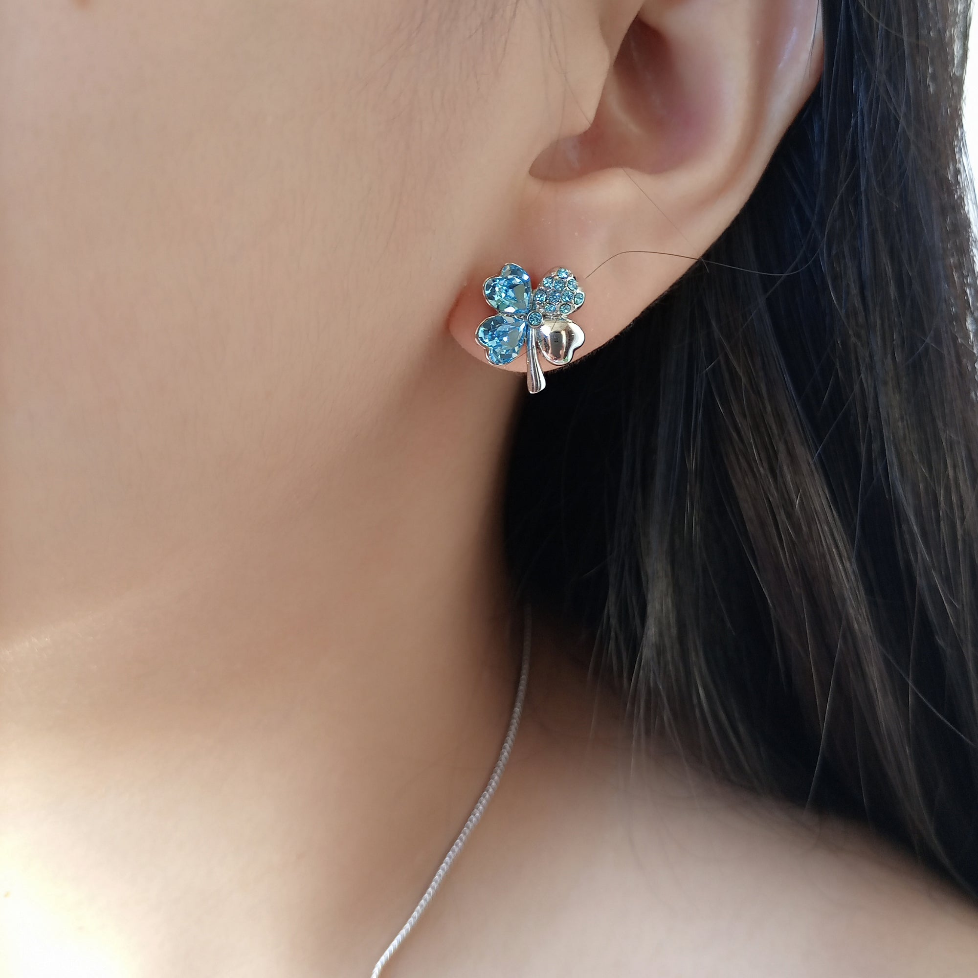 Aquamarine Clover Stud Earrings | Upsera