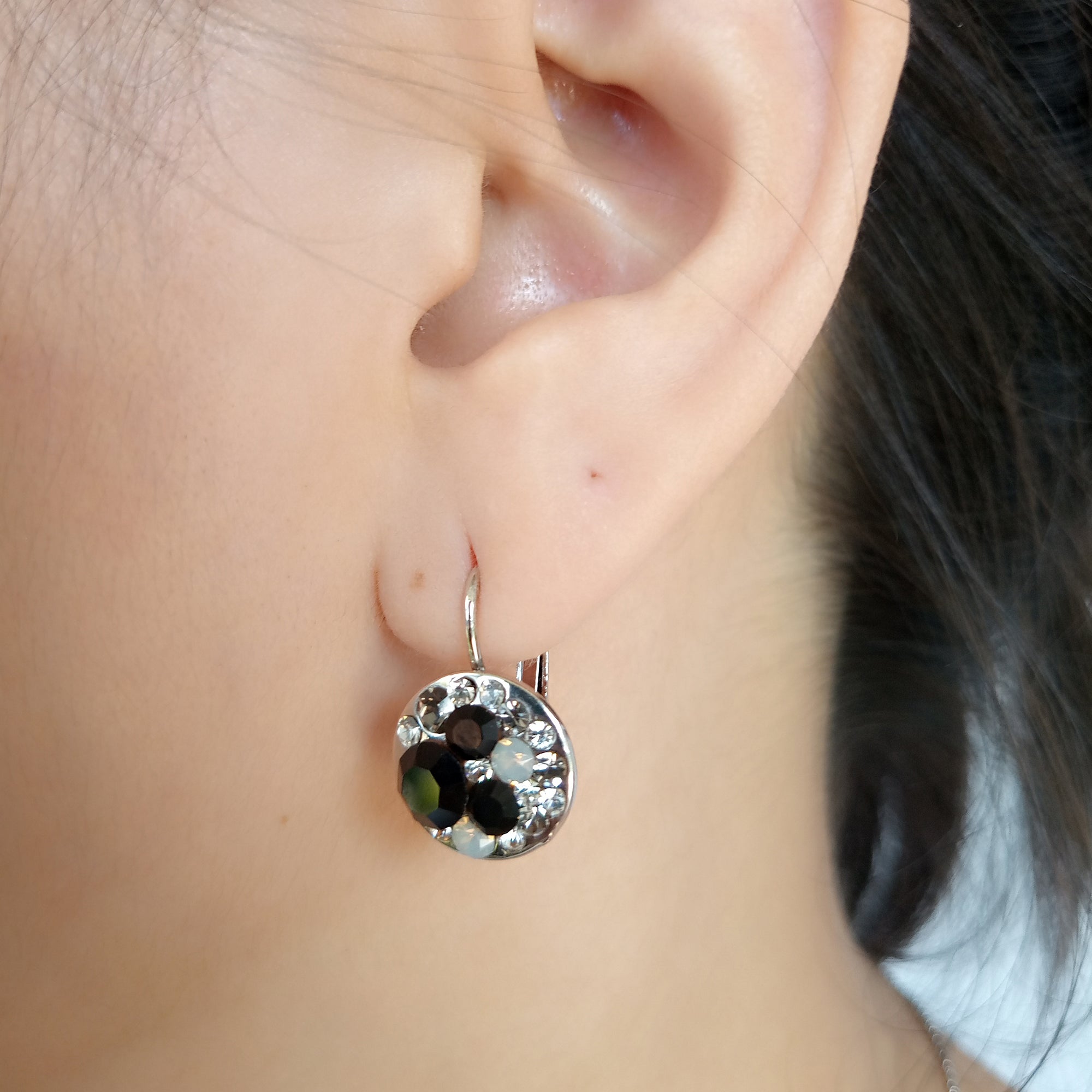 Jet Black Crystal Leverback Earrings | Upsera