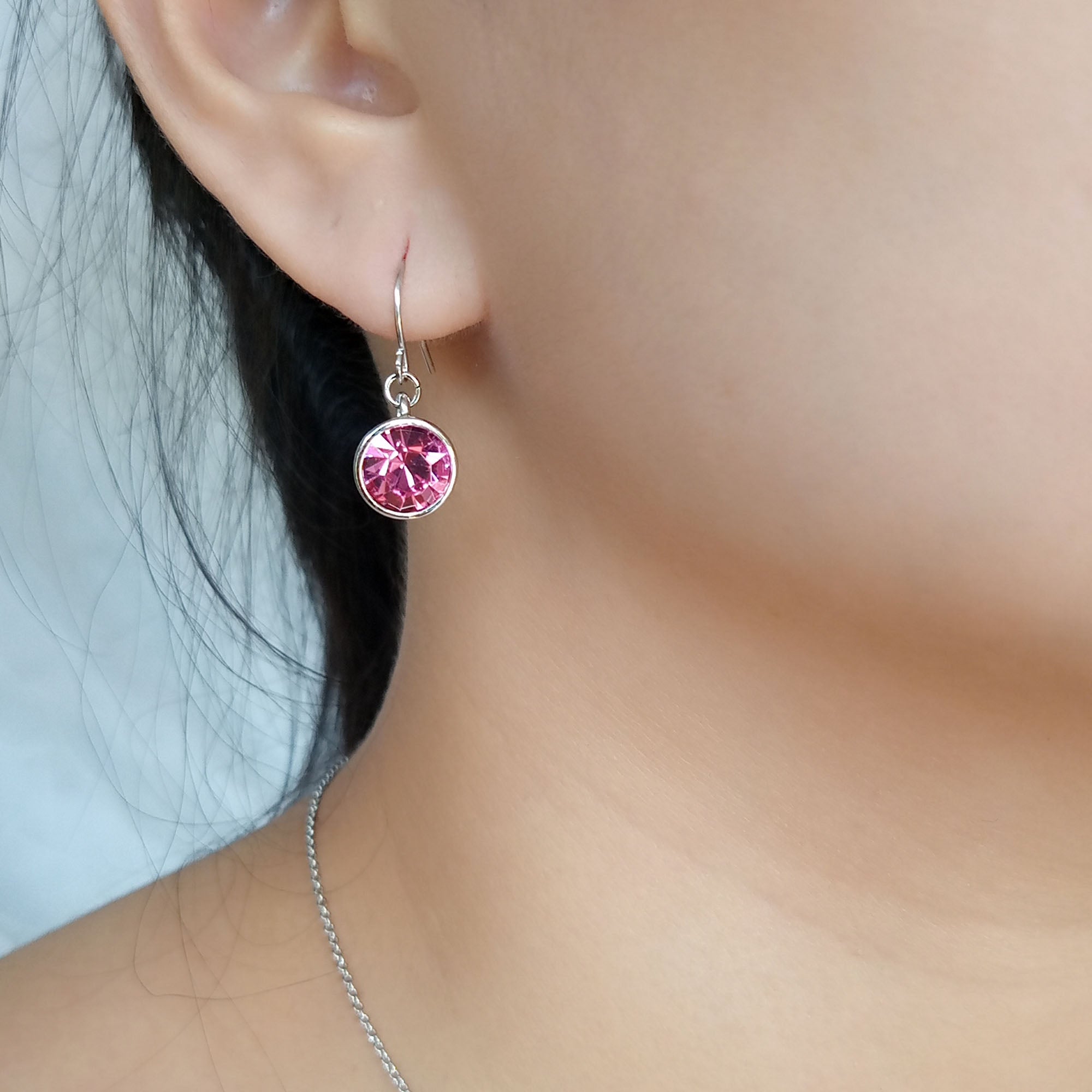 Rose Pink Crystal Dangle Earrings | Upsera