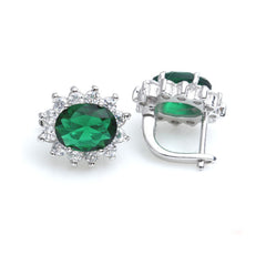 Oval Lab-Created Emerald Halo Earrings
