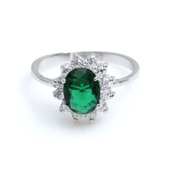Oval Lab-Created Emerald Halo Ring