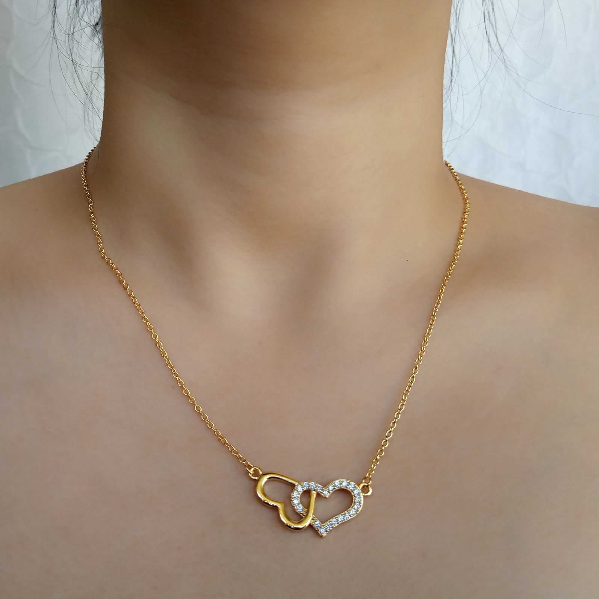 Buy Double Heart Necklace, Love Necklace for Couples, 14k Solid Gold Heart  Charm, Valentines Gift for Her, Intertwined Two Hearts Necklace Online in  India - Etsy