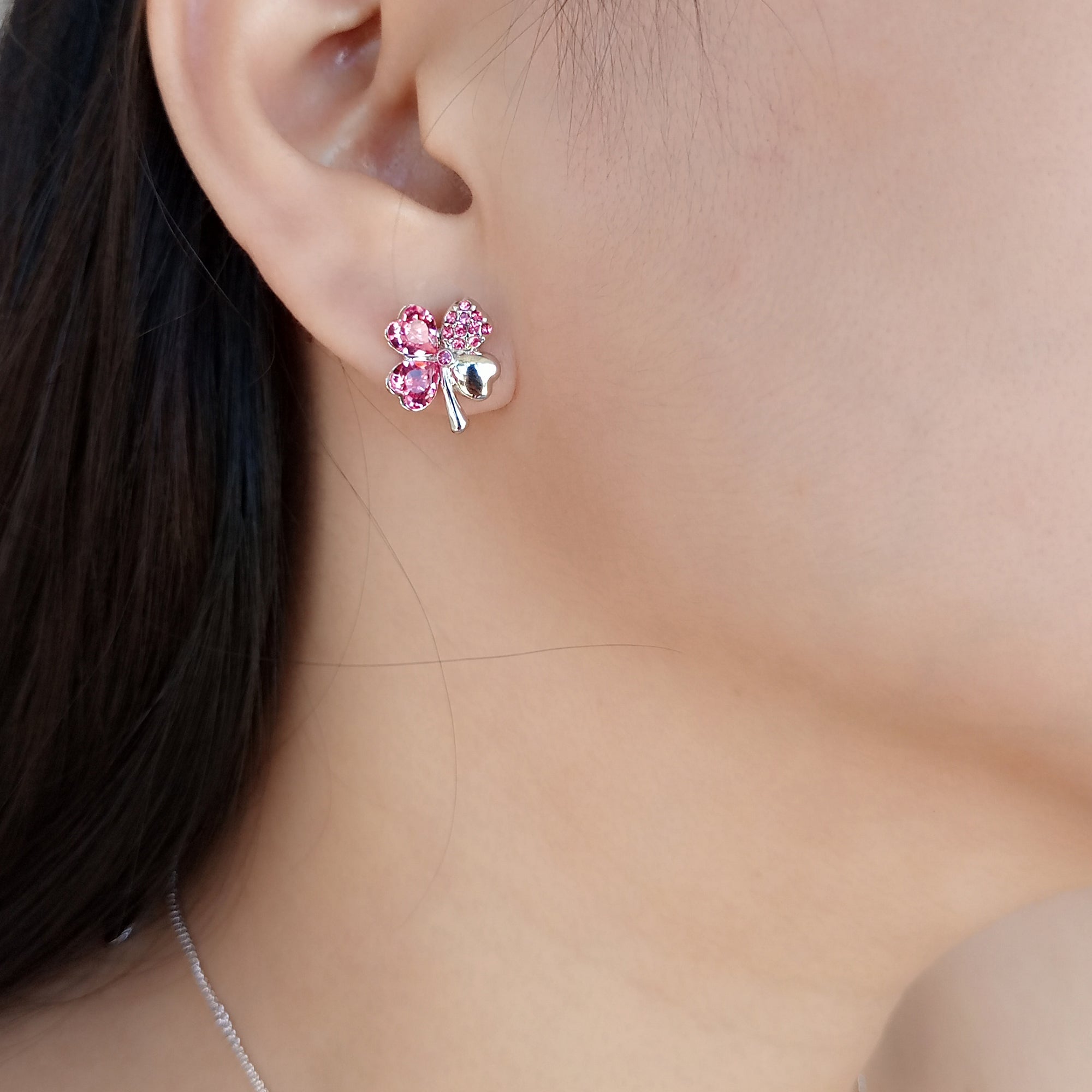 Rose Pink Clover Stud Earrings | Upsera