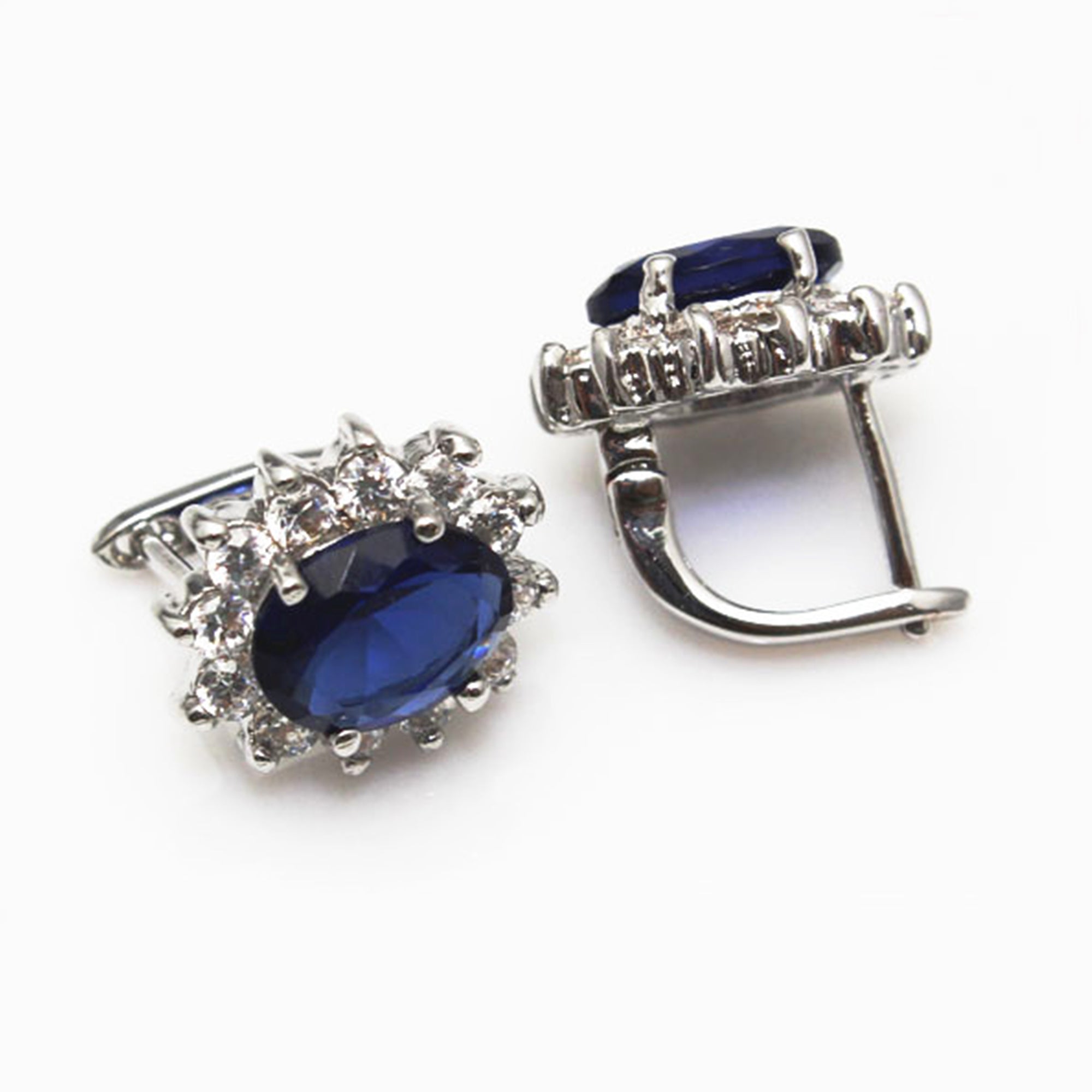 Oval Lab-Created Sapphire Halo Earrings