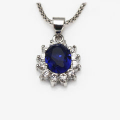 Oval Lab-Created Sapphire Halo Pendant Necklace